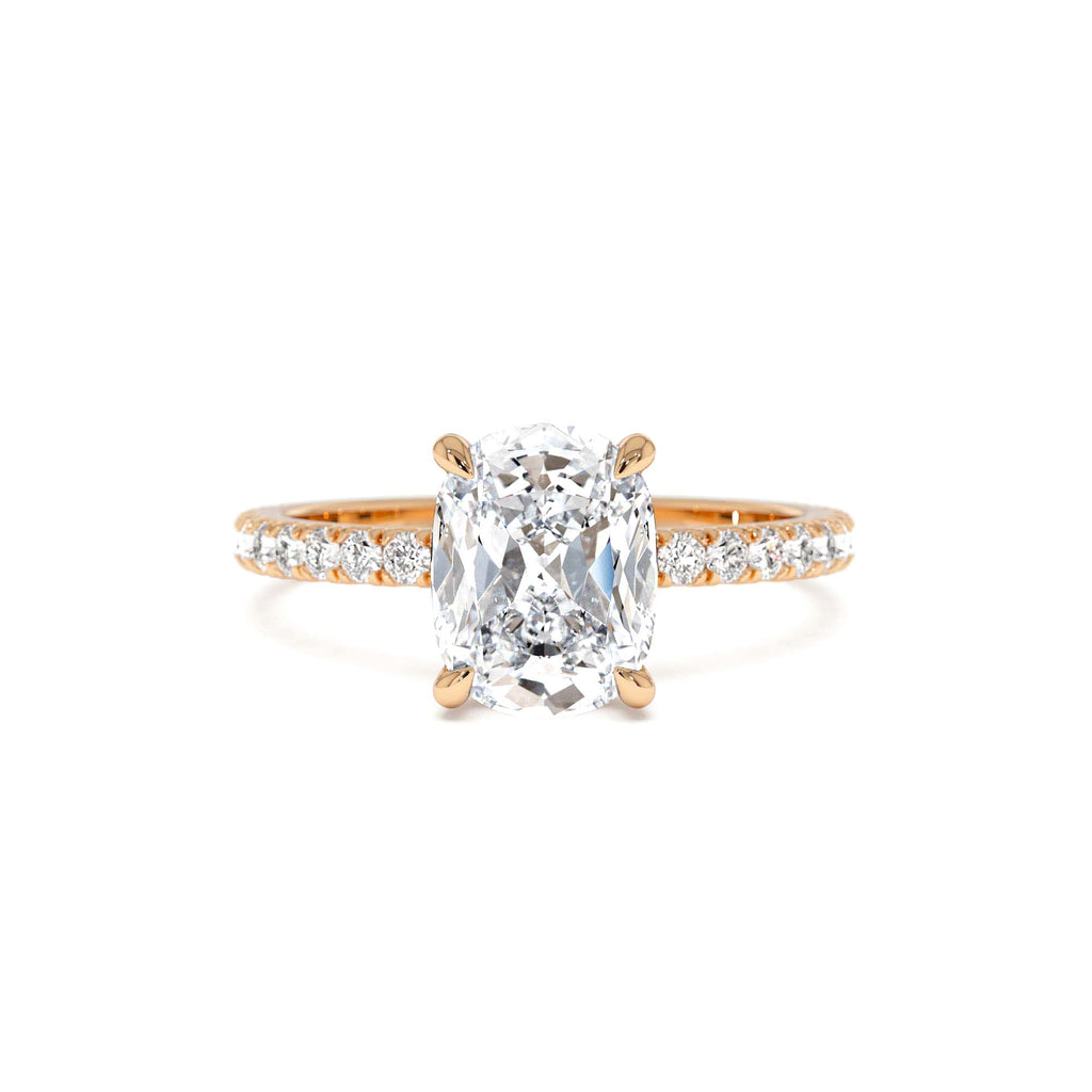 2.00 Ctw 14k Cushion Cut Lab Grown Diamond Pavé Band Ring with Hidden Halo – Renée - view 3
