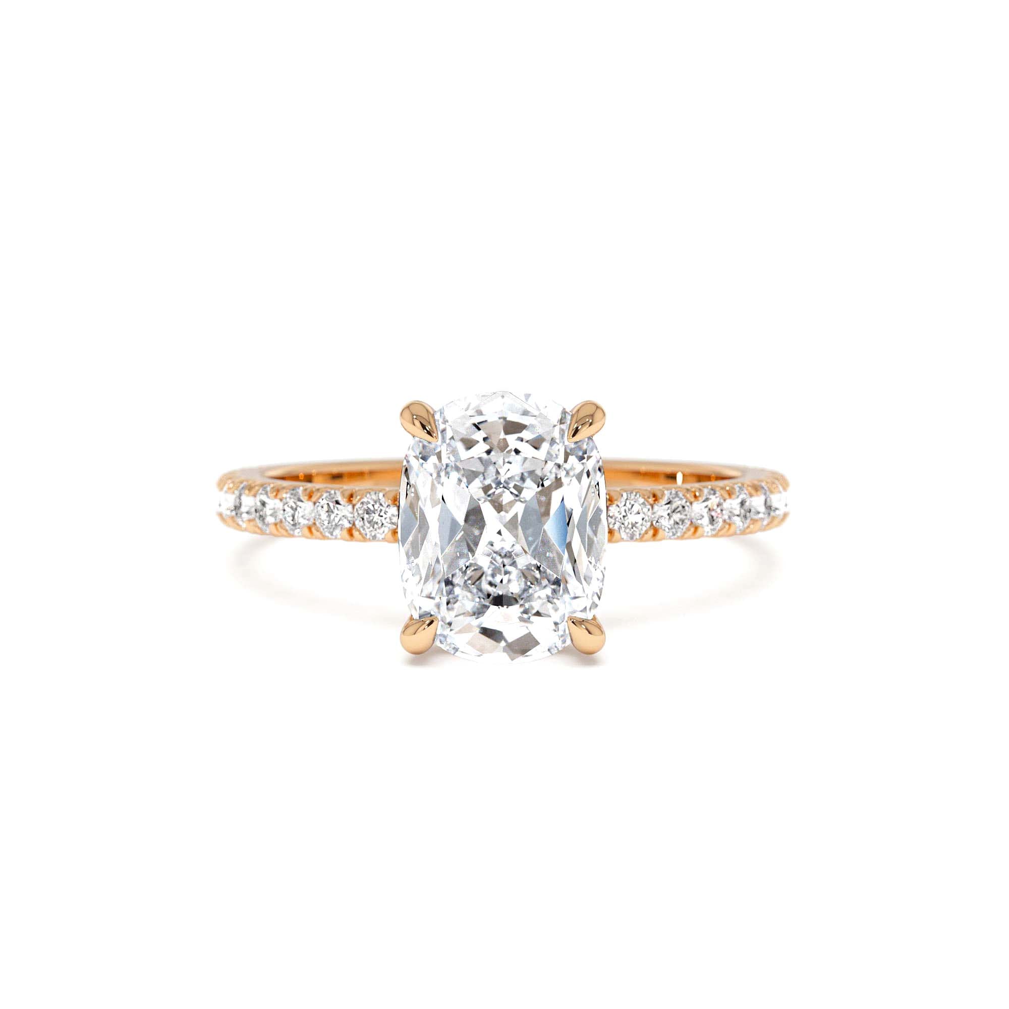 2.00 Ctw 14k Cushion Cut Lab Grown Diamond Pavé Band Ring with Hidden Halo – Renée - view 3