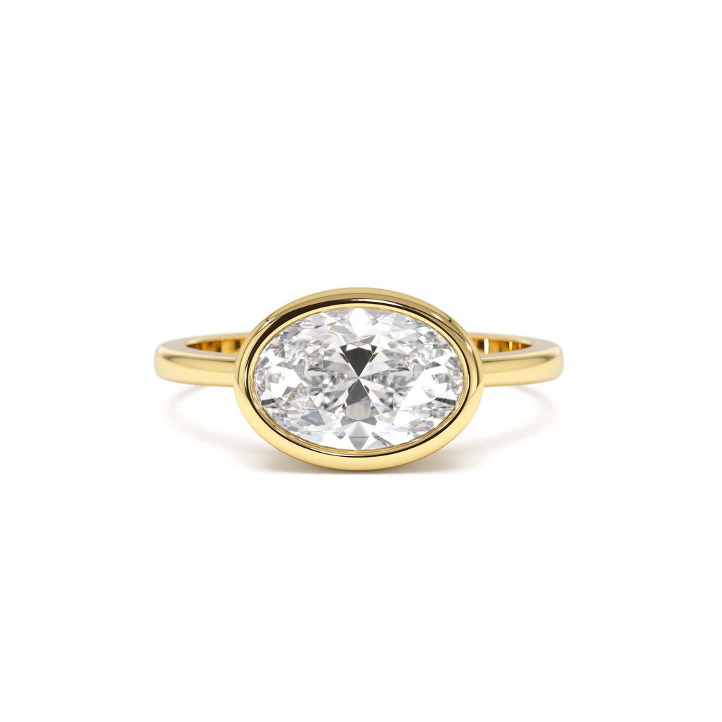 1.50 Ctw East West Oval Shaped Lab Grown Bezel Setting Modern Engagement Ring, Lenora by Orlina Fine