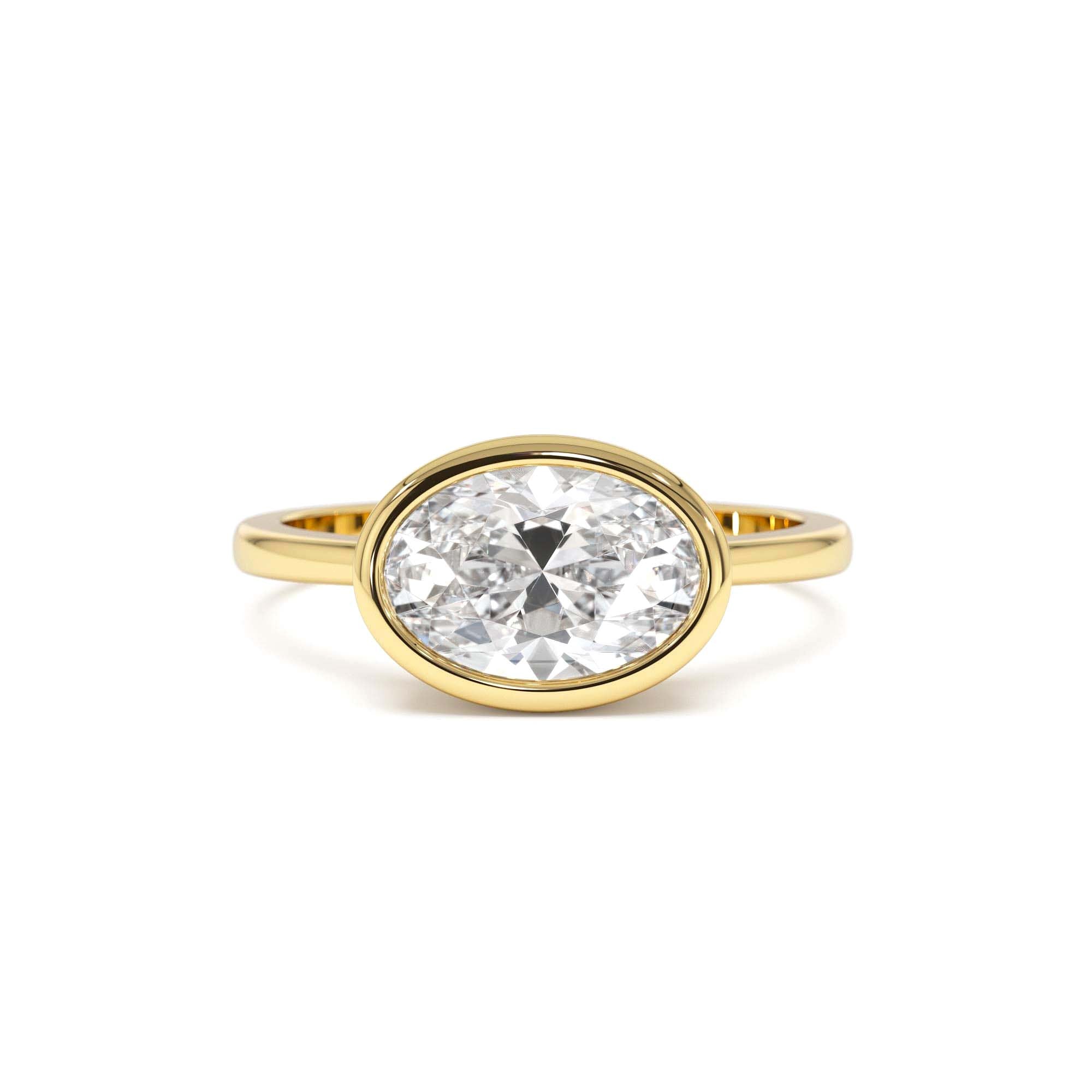 1.50 Ctw East West Oval Shaped Lab Grown Bezel Setting Modern Engagement Ring, Lenora by Orlina Fine