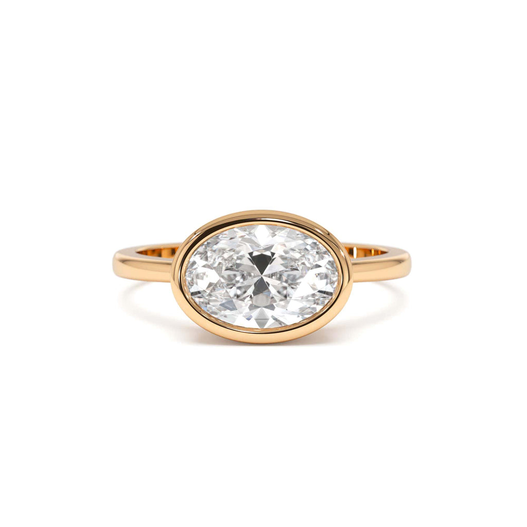 1.50 Ctw East West Oval Shaped Lab Grown Bezel Setting Modern Engagement Ring, Lenora - view 2