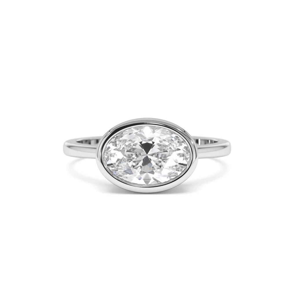 1.50 Ctw East West Oval Shaped Lab Grown Bezel Setting Modern Engagement Ring, Lenora - view 3
