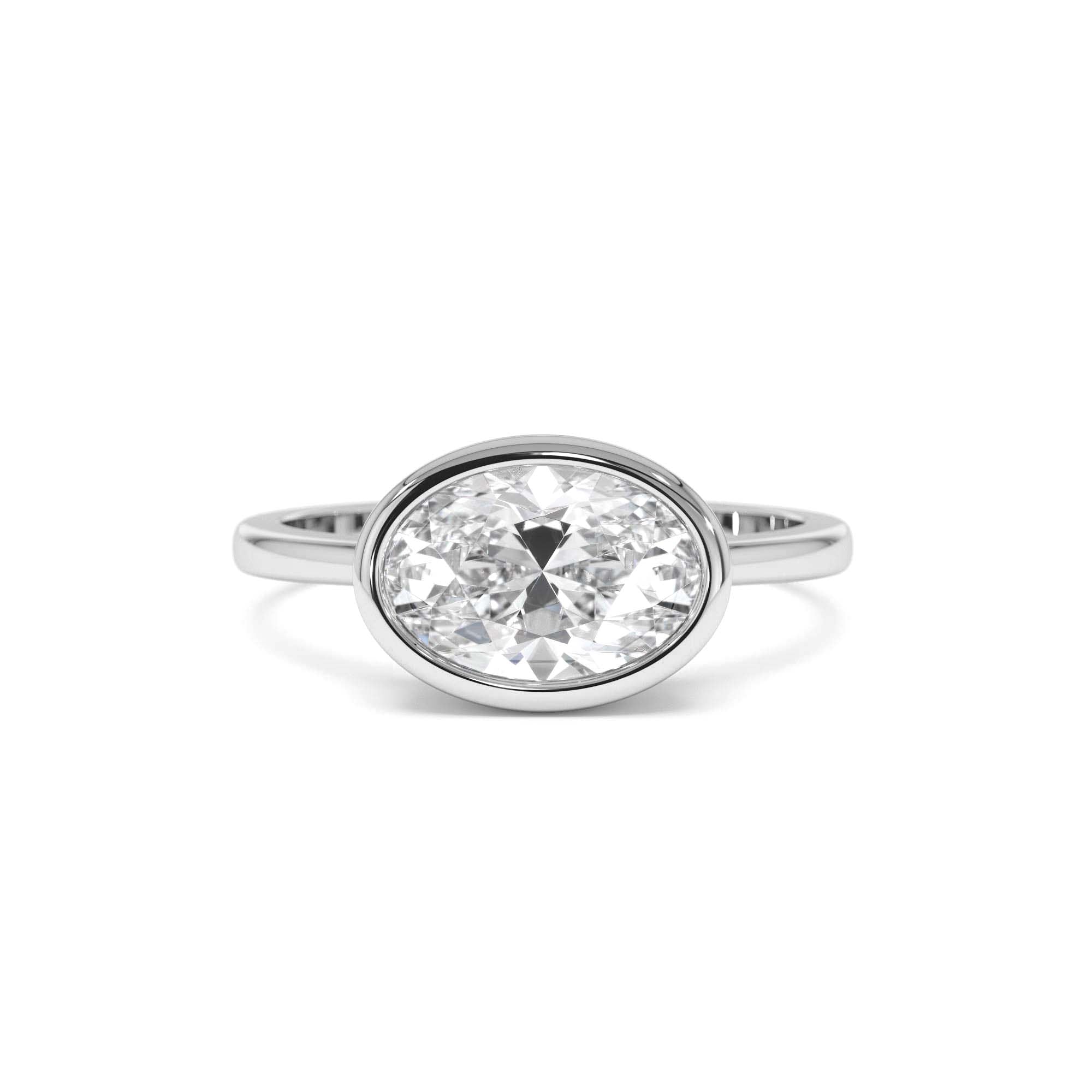 1.50 Ctw East West Oval Shaped Lab Grown Bezel Setting Modern Engagement Ring, Lenora - view 3