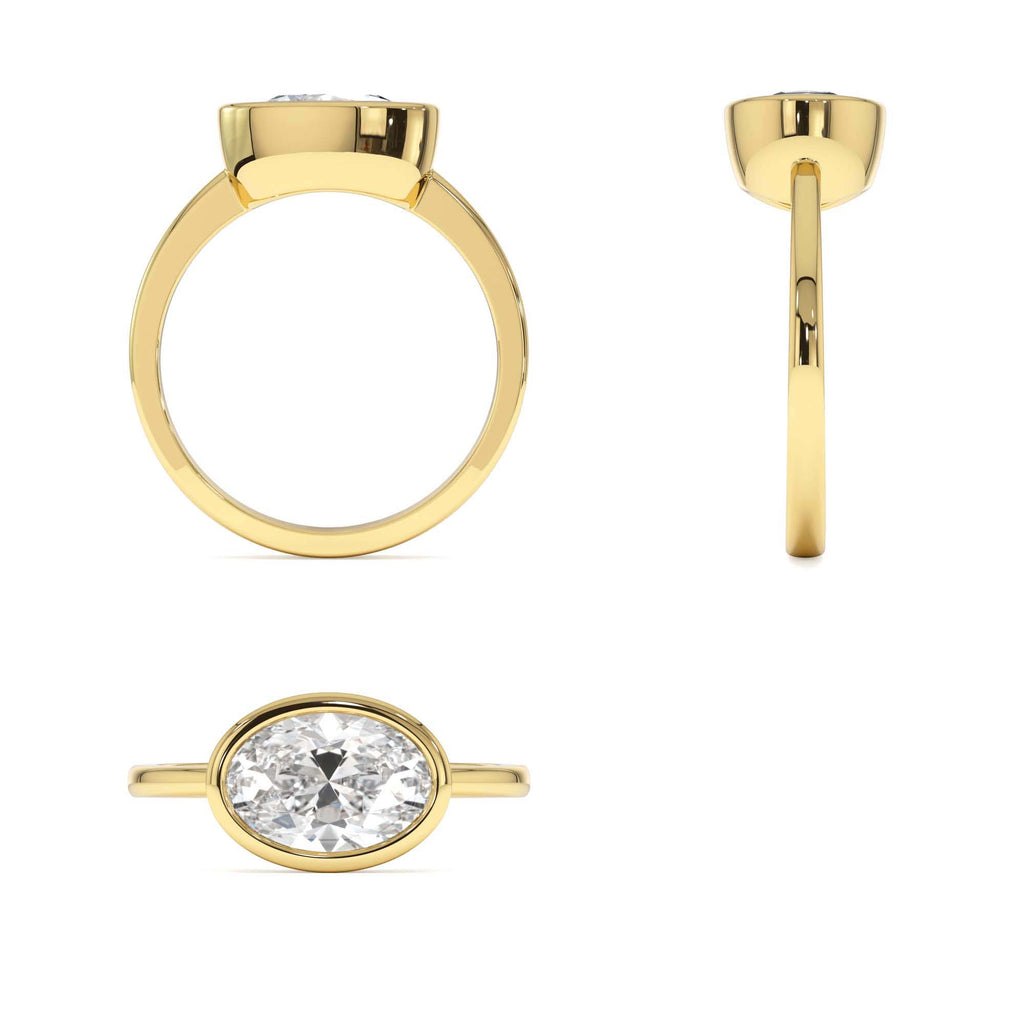 1.50 Ctw East West Oval Shaped Lab Grown Bezel Setting Modern Engagement Ring, Lenora - view 5