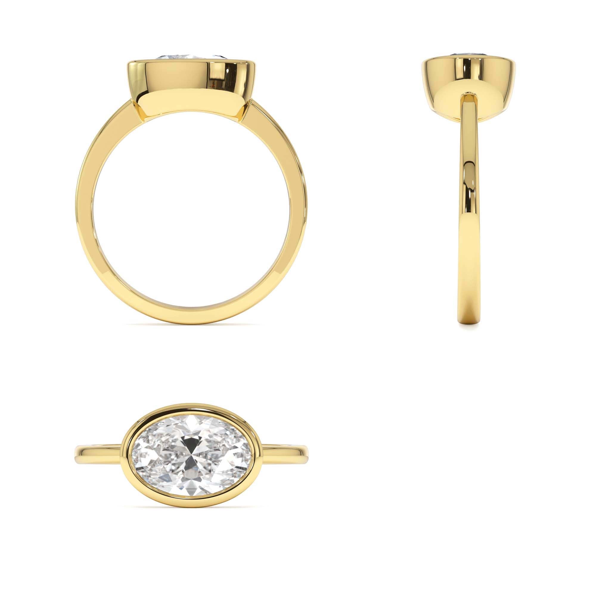 1.50 Ctw East West Oval Shaped Lab Grown Bezel Setting Modern Engagement Ring, Lenora - view 5