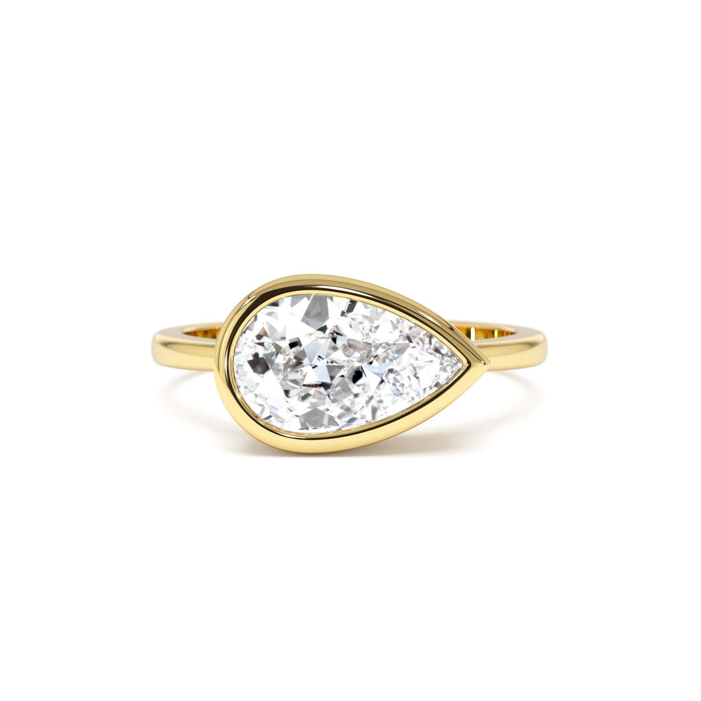 1.50 Ctw East West Pear Shaped Lab Grown Bezel Setting Modern Engagement Ring, Mirabel by Orlina Fine
