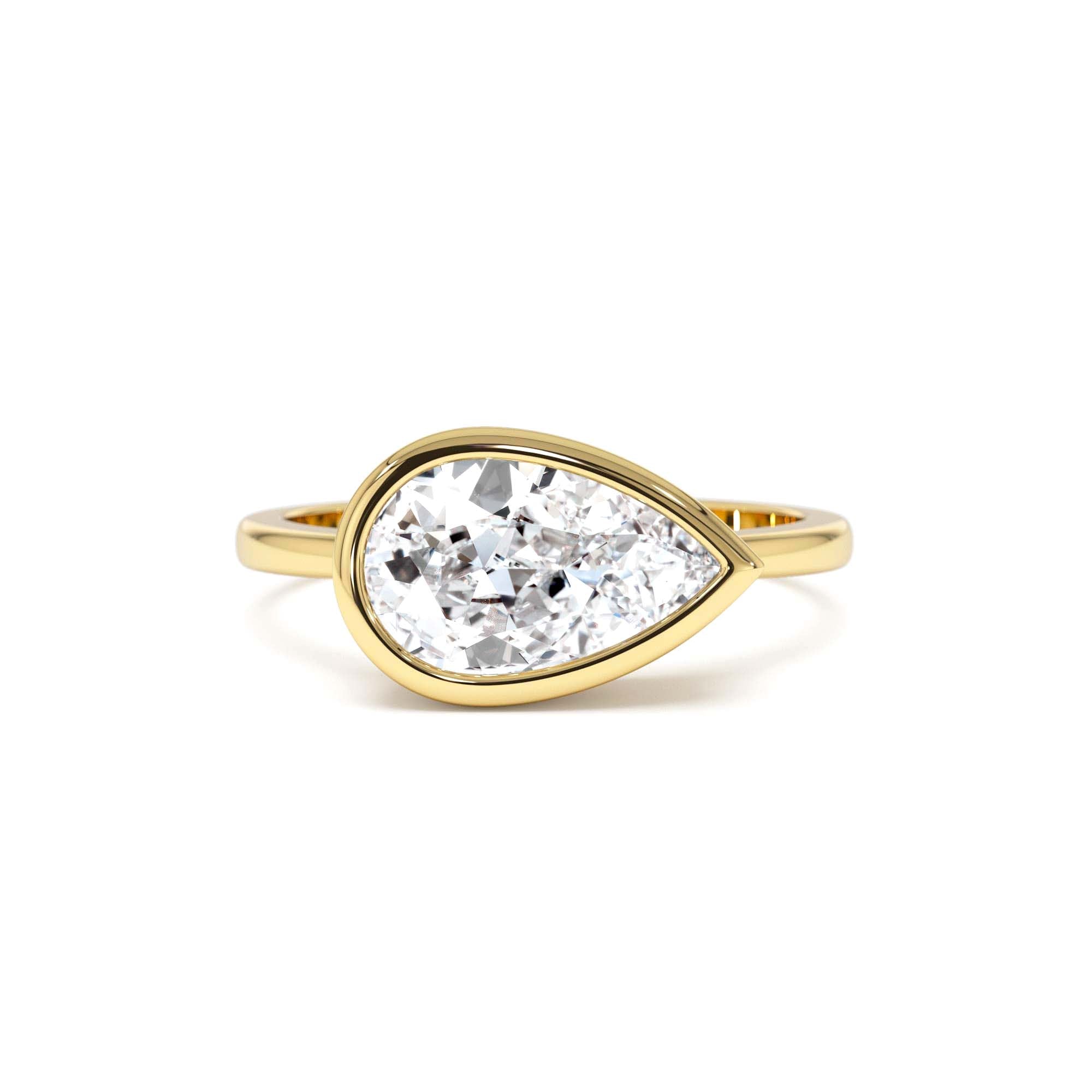 1.50 Ctw East West Pear Shaped Lab Grown Bezel Setting Modern Engagement Ring, Mirabel by Orlina Fine