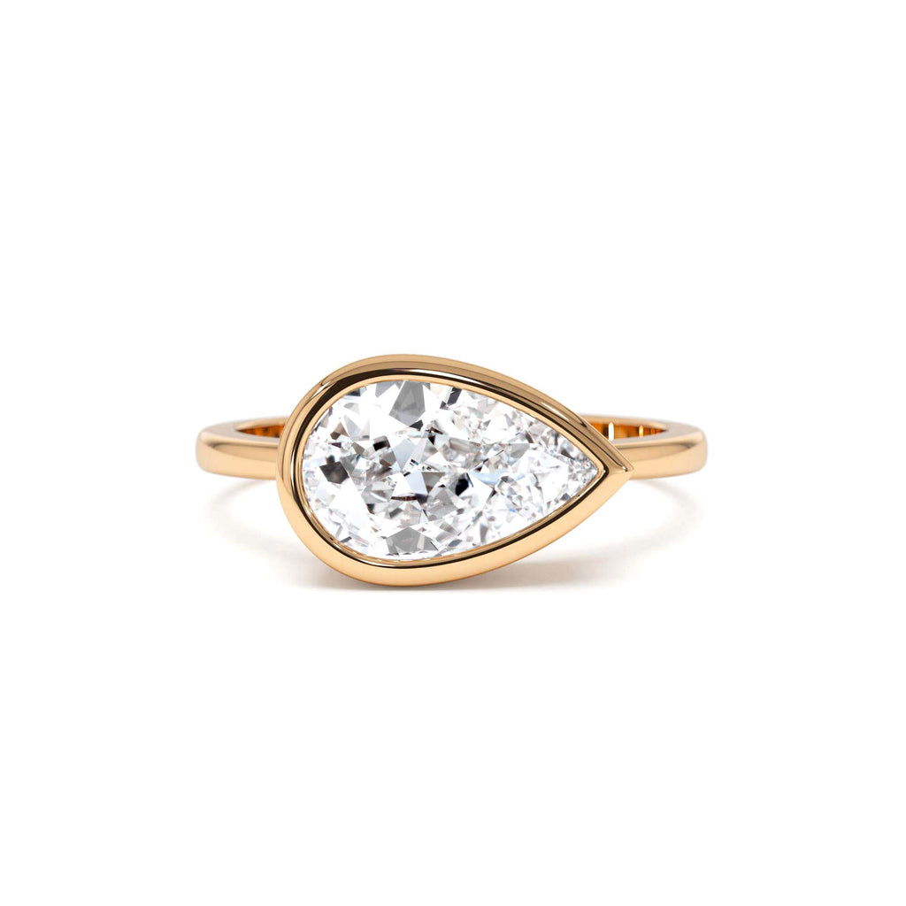 1.50 Ctw East West Pear Shaped Lab Grown Bezel Setting Modern Engagement Ring, Mirabel - view 2