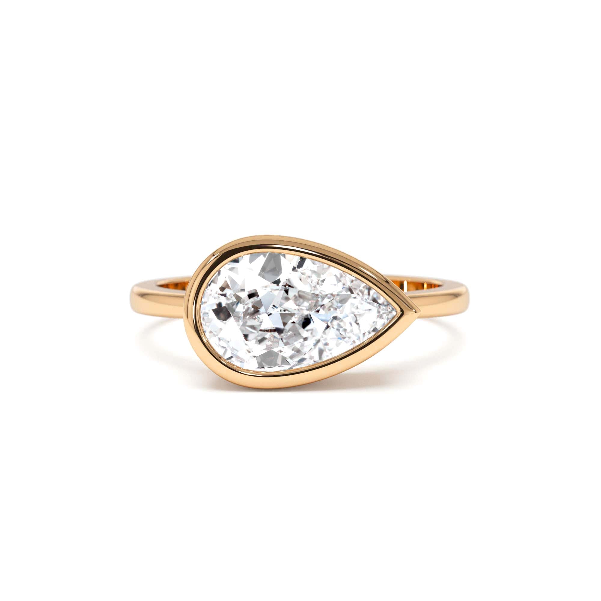 1.50 Ctw East West Pear Shaped Lab Grown Bezel Setting Modern Engagement Ring, Mirabel - view 2