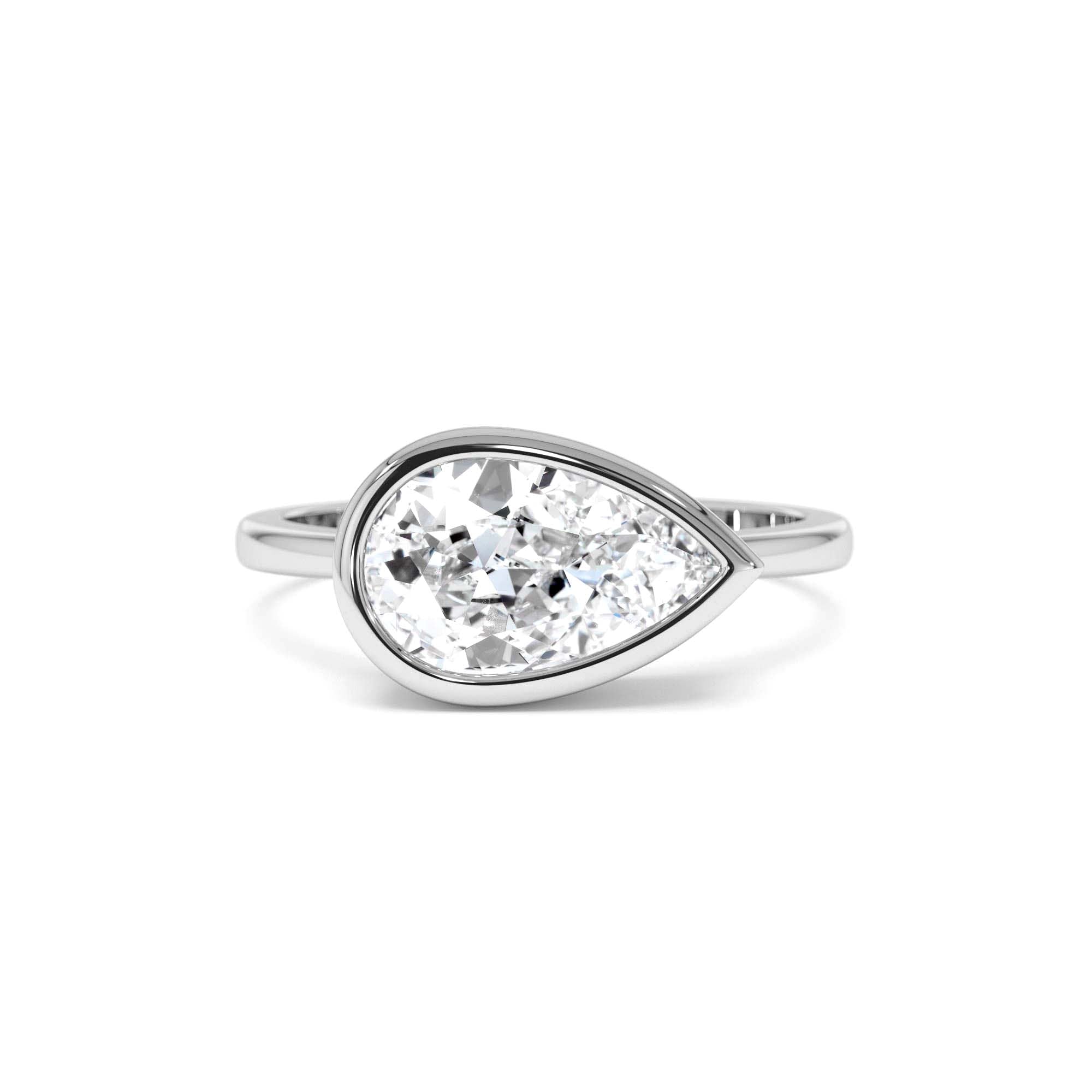 1.50 Ctw East West Pear Shaped Lab Grown Bezel Setting Modern Engagement Ring, Mirabel - view 3
