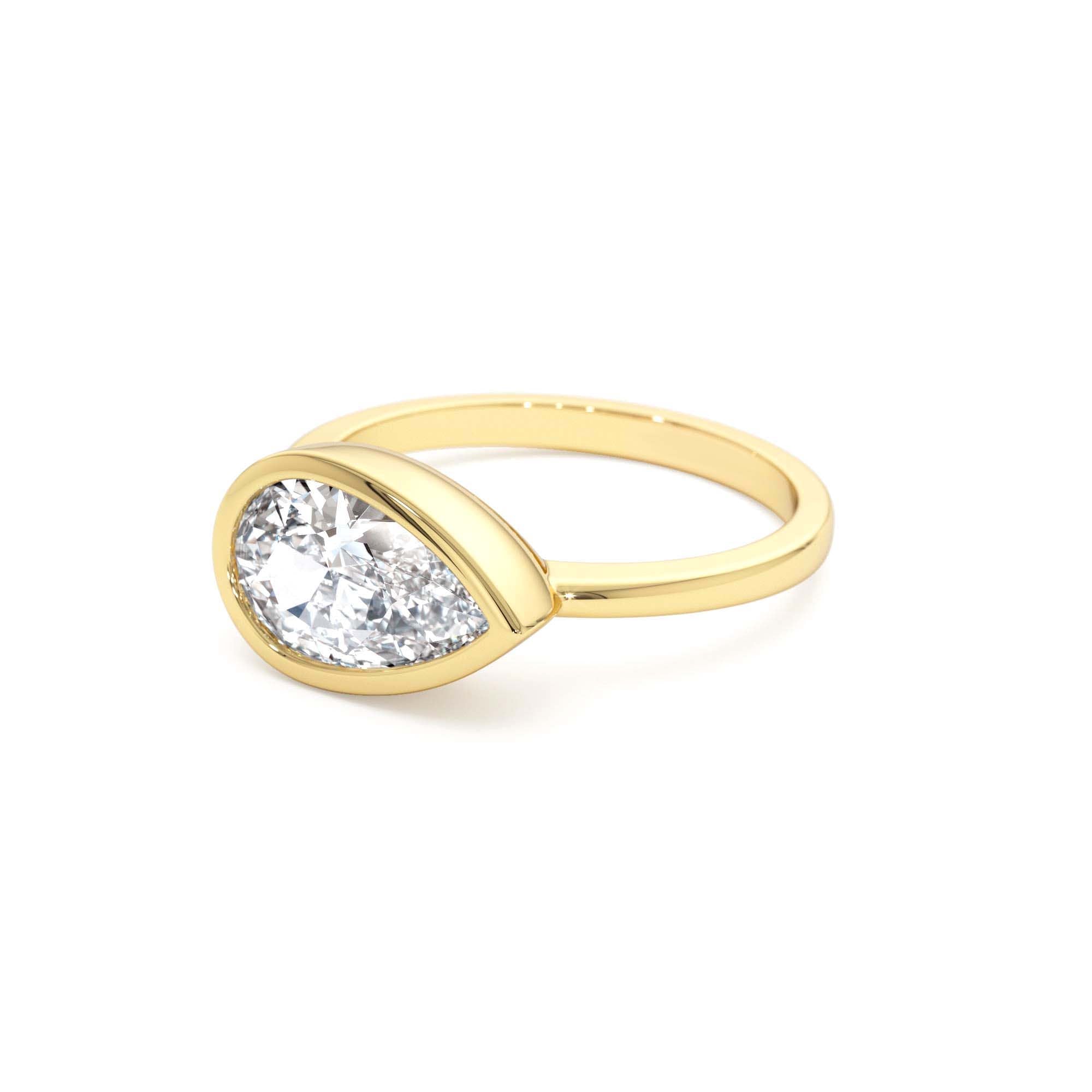 1.50 Ctw East West Pear Shaped Lab Grown Bezel Setting Modern Engagement Ring, Mirabel - view 4