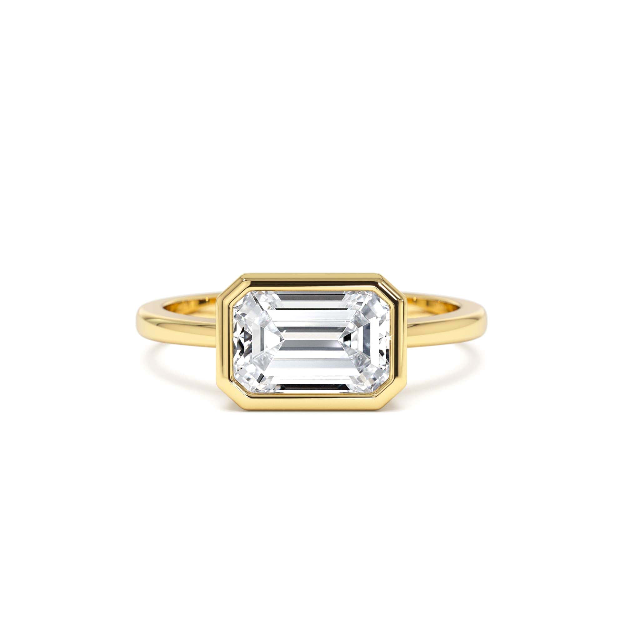 1.50 Ctw East West Emerald Cut Lab Grown Bezel Setting Modern Engagement Ring by Orlina Fine