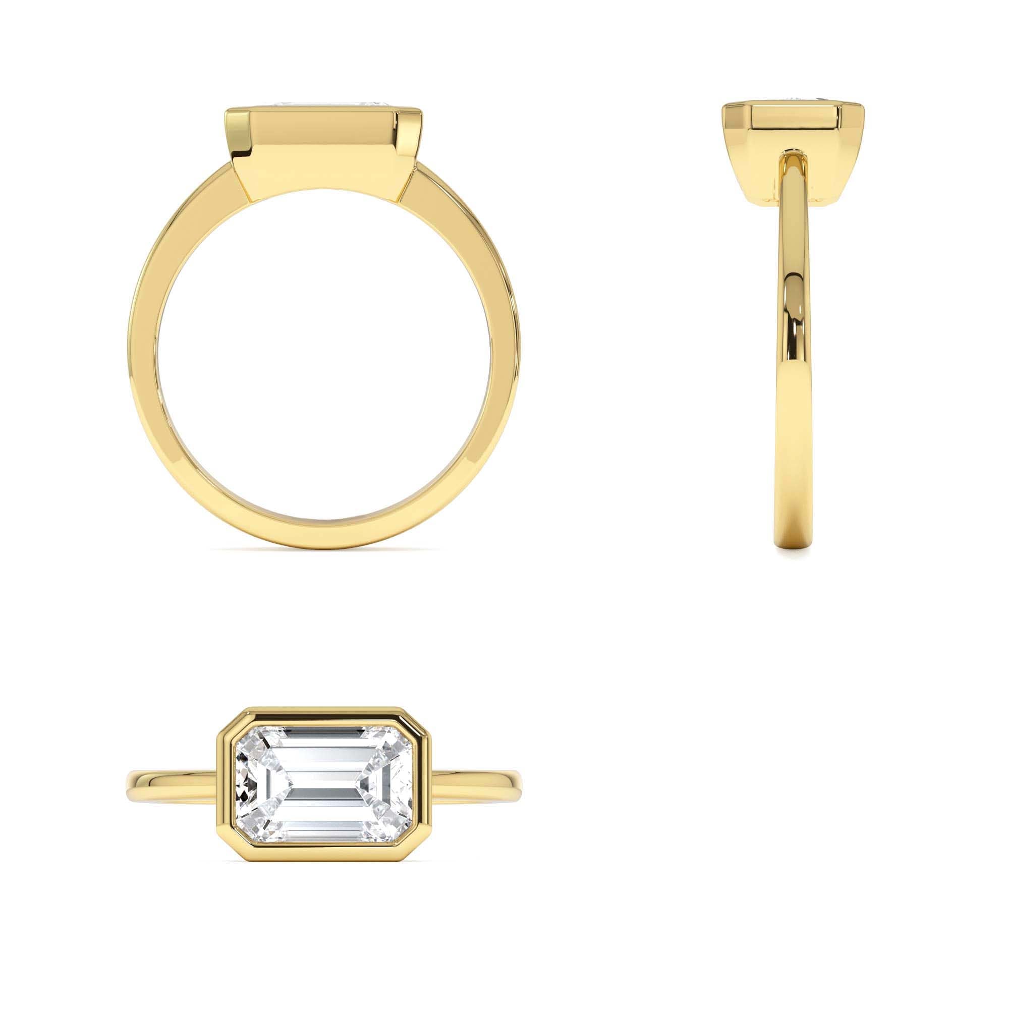 1.50 CTW East West Emerald Cut Lab Grown Bezel Setting Modern Engagement Ring - view 5