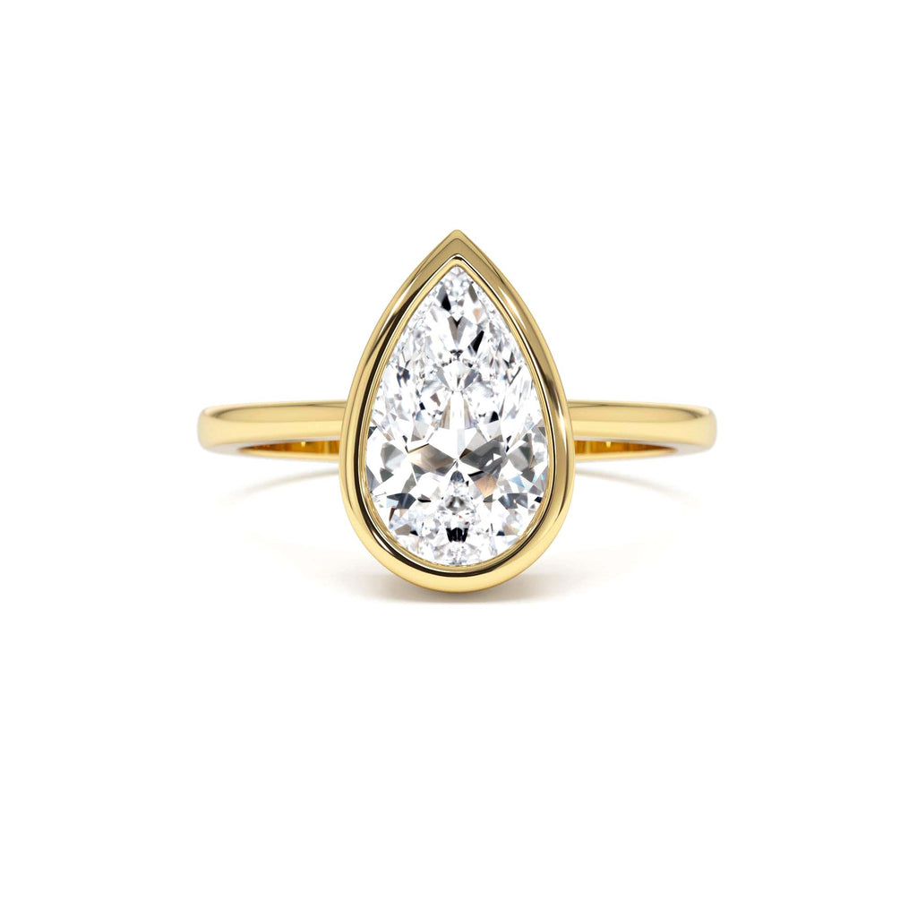 2.00 Ct Pear Shape Lab Grown Bezel Setting Diamond Engagement Ring by Orlina Fine