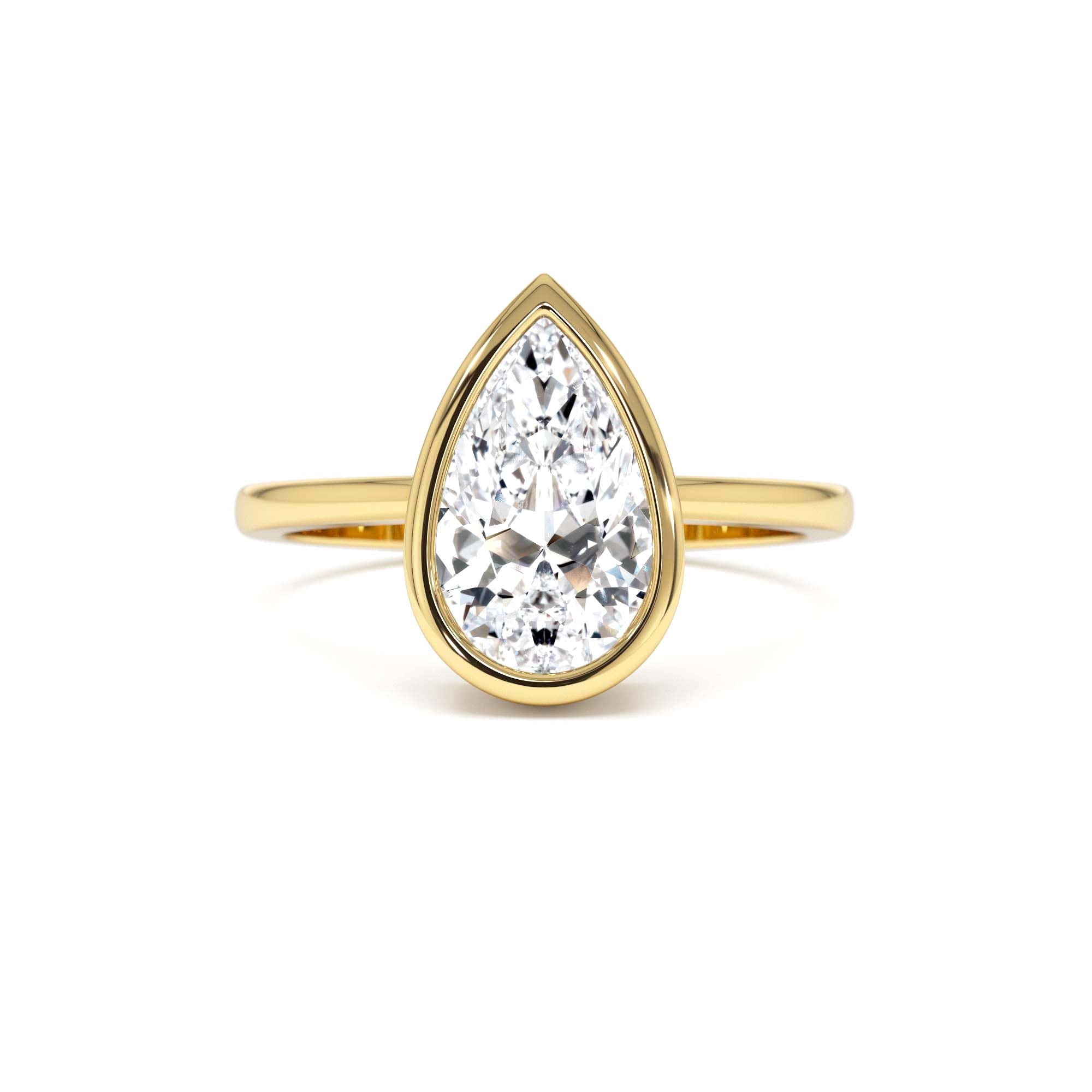 2.00 Ct Pear Shape Lab Grown Bezel Setting Diamond Engagement Ring by Orlina Fine