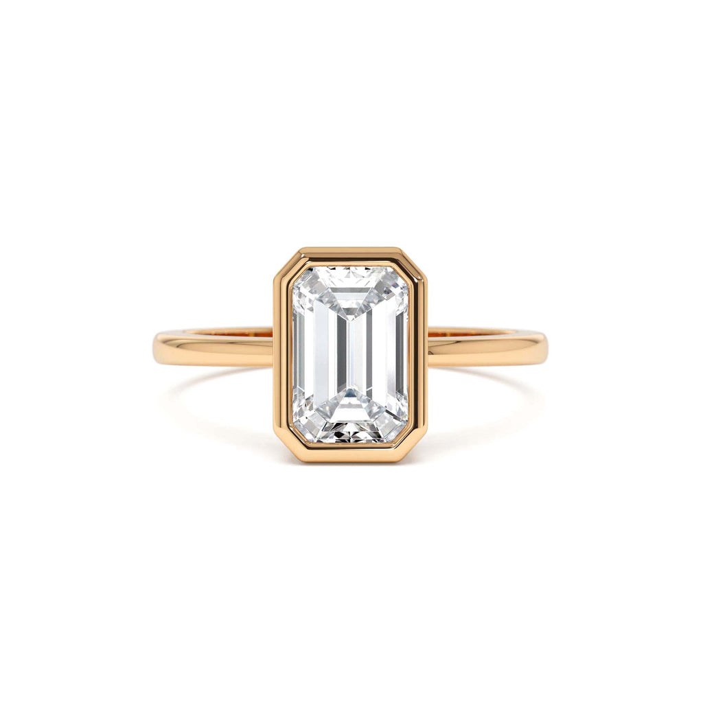 2.00 Ct 14k Emerald Cut Lab Grown Bezel Setting Diamond Engagement Ring – Naomi - view 2