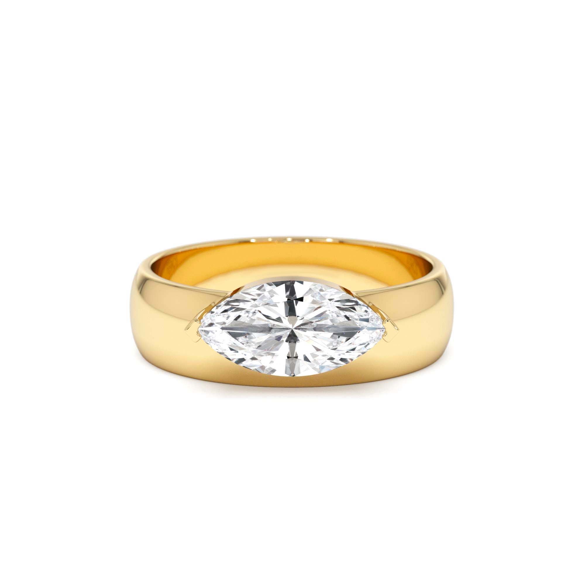 1.00 Ctw 14k Lab Grown Marquise Shaped Diamond Solitaire Ring with Wide Band by Orlina Fine