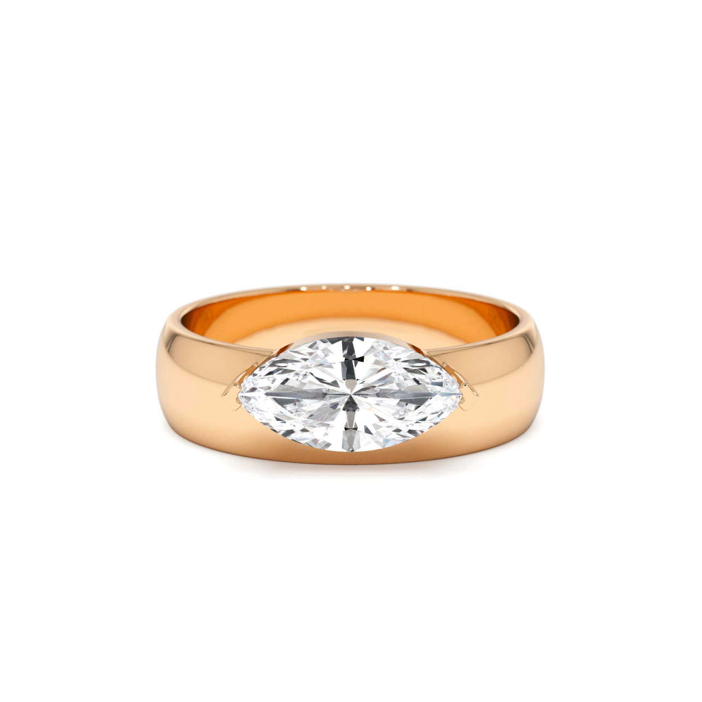 1.00 Ctw 14k Lab Grown Marquise Shaped Diamond Solitaire Ring with Wide Band - view 2