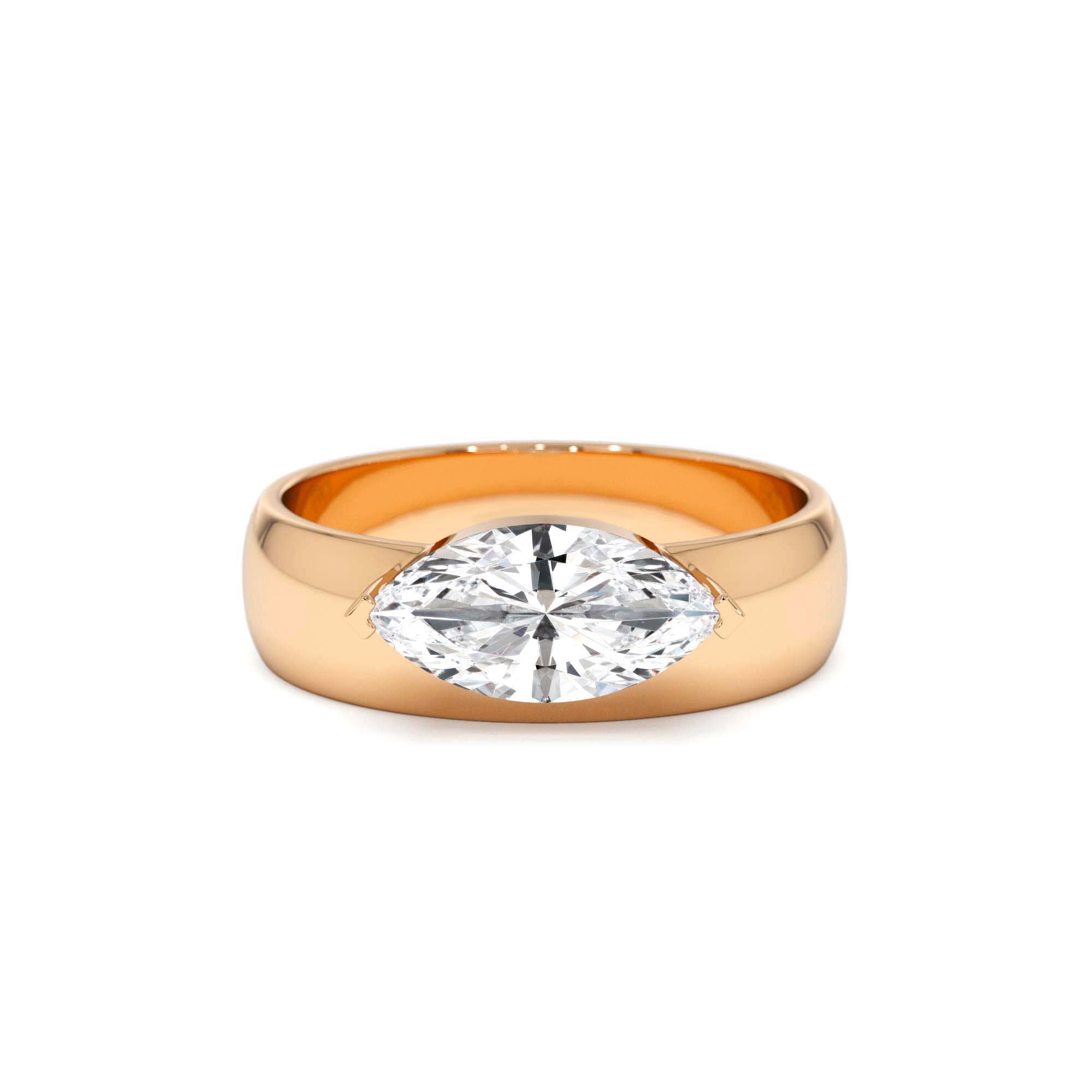 1.00 Ctw 14k Lab Grown Marquise Shaped Diamond Solitaire Ring with Wide Band - view 2