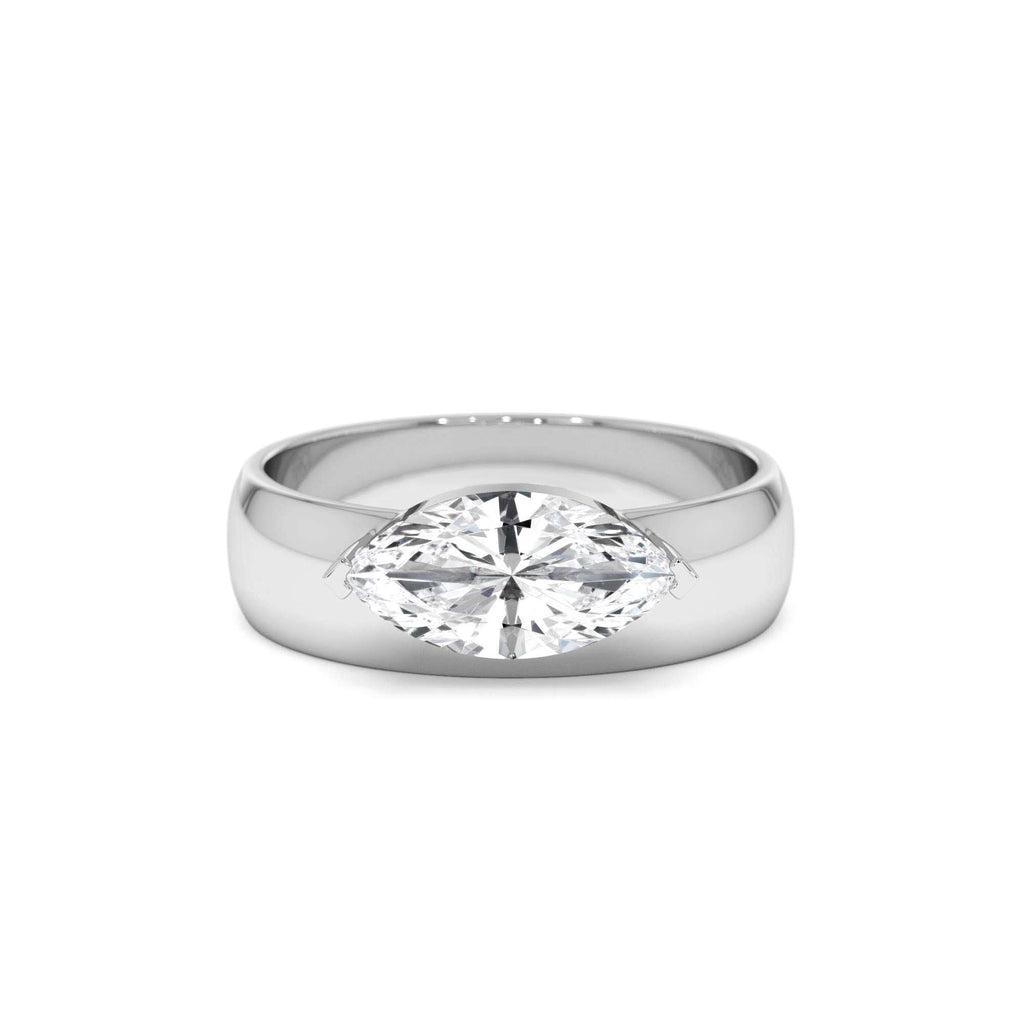 1.00 Ctw 14k Lab Grown Marquise Shaped Diamond Solitaire Ring with Wide Band - view 3