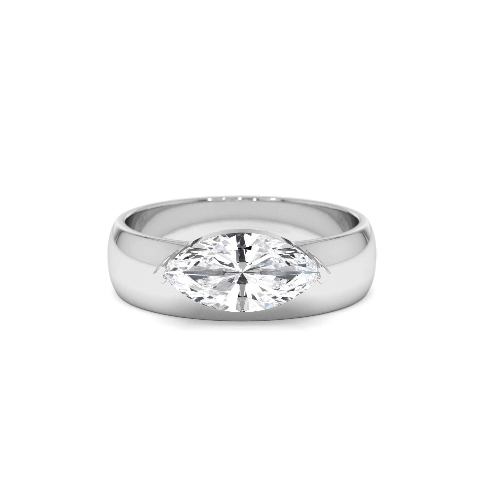 1.00 Ctw 14k Lab Grown Marquise Shaped Diamond Solitaire Ring with Wide Band - view 3