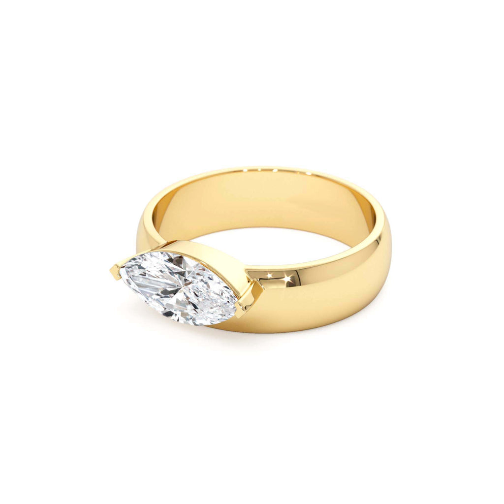 1.00 Ctw 14k Lab Grown Marquise Shaped Diamond Solitaire Ring with Wide Band - view 4