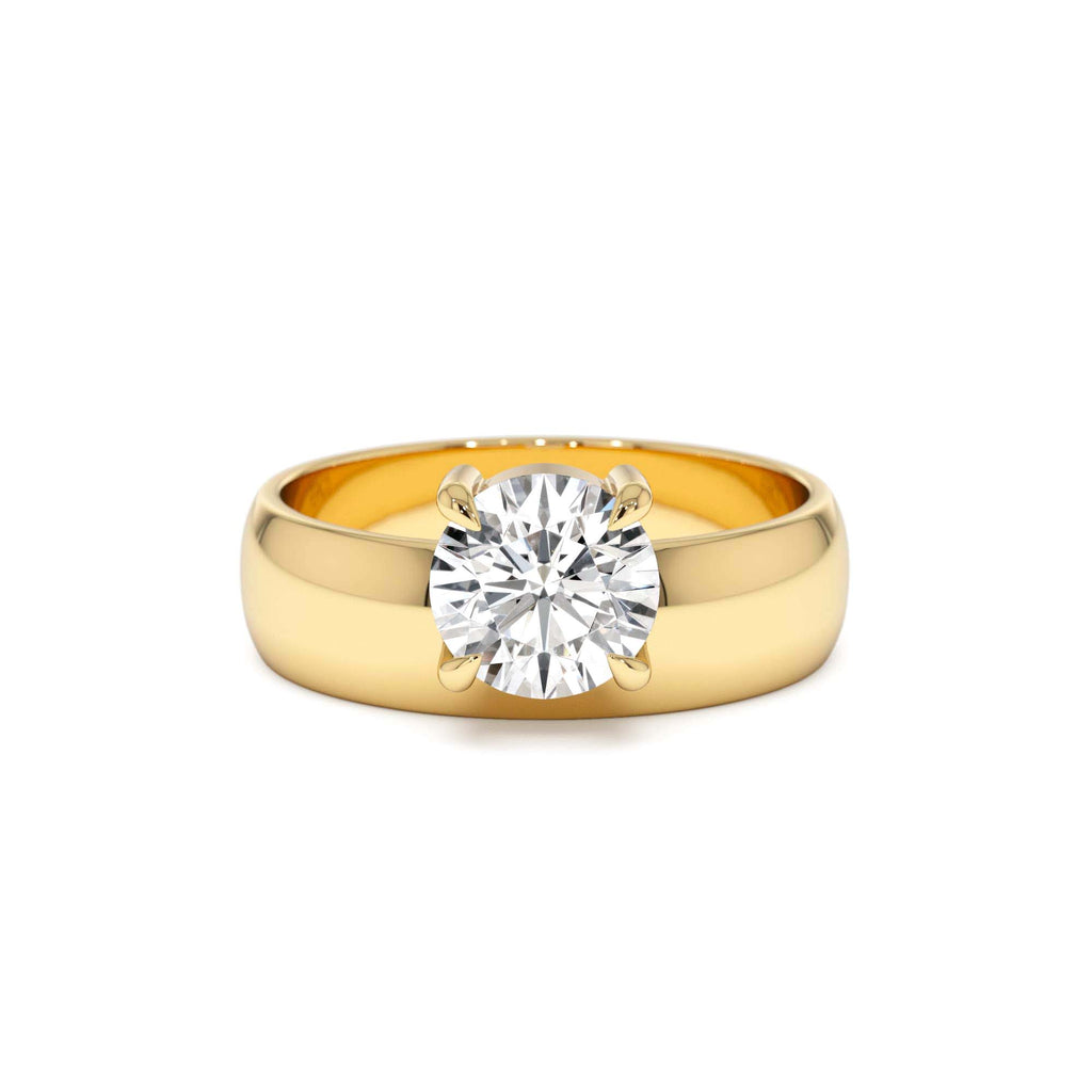 1.00 Ctw 14k Gold Lab Grown Round Diamond Solitaire Ring with Wide Band by Orlina Fine