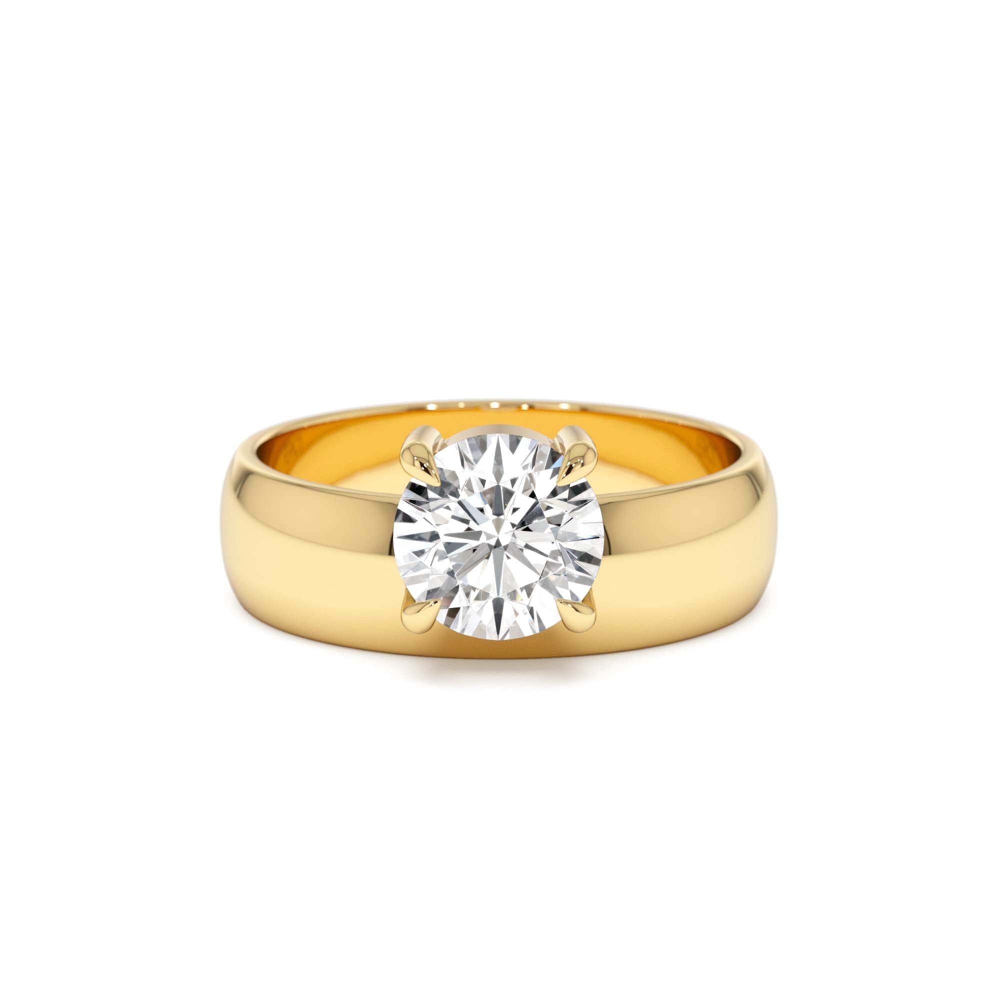 1.00 Ctw 14k Gold Lab Grown Round Diamond Solitaire Ring with Wide Band by Orlina Fine