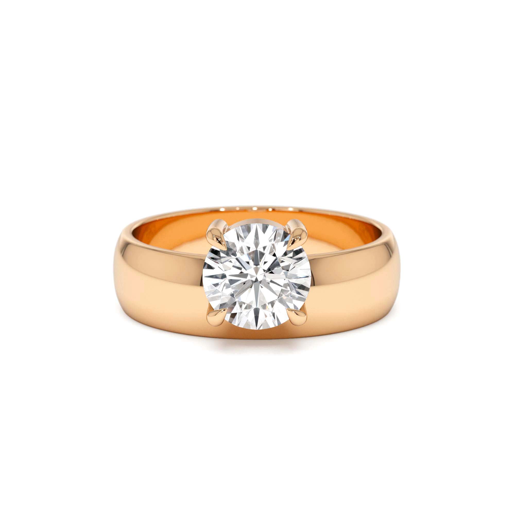 1.00 Ctw 14k Gold Lab Grown Round Diamond Solitaire Ring with Wide Band - view 2