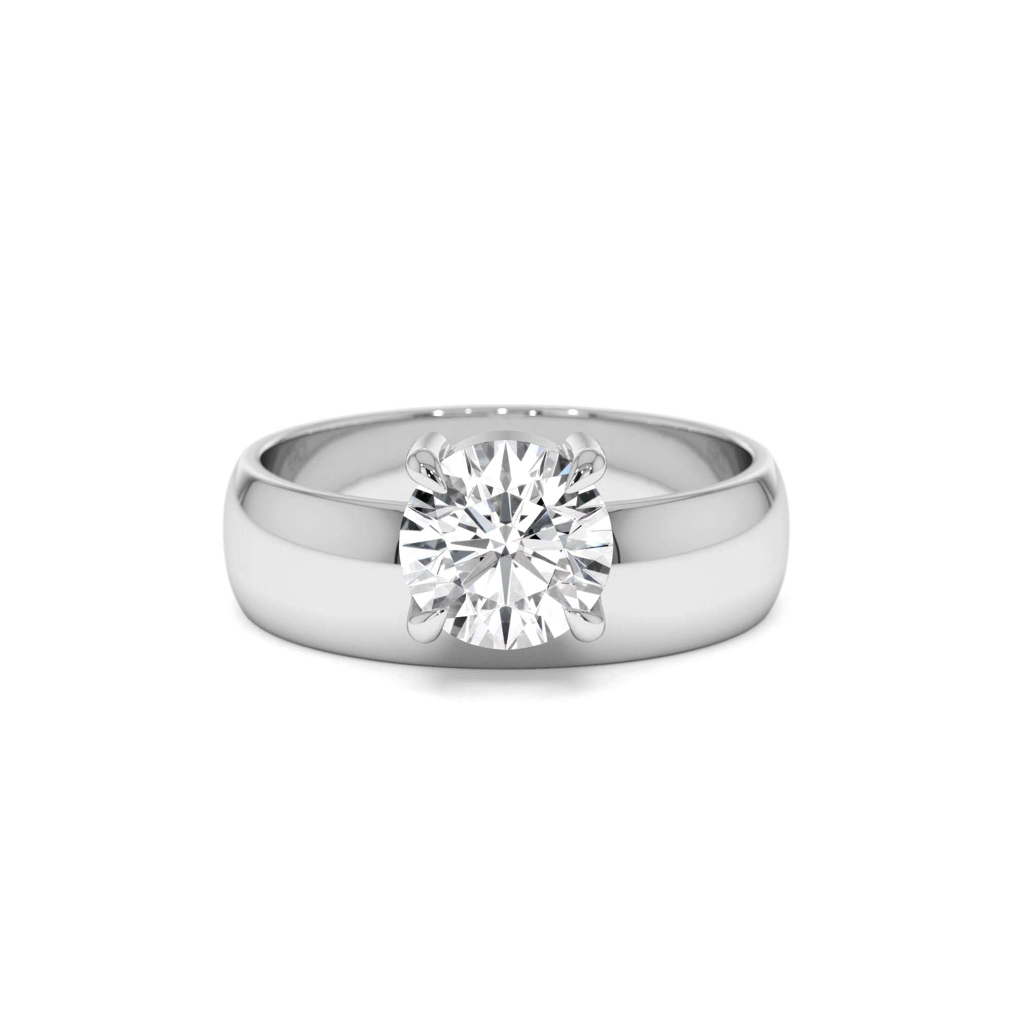 1.00 Ctw 14k Gold Lab Grown Round Diamond Solitaire Ring with Wide Band - view 3