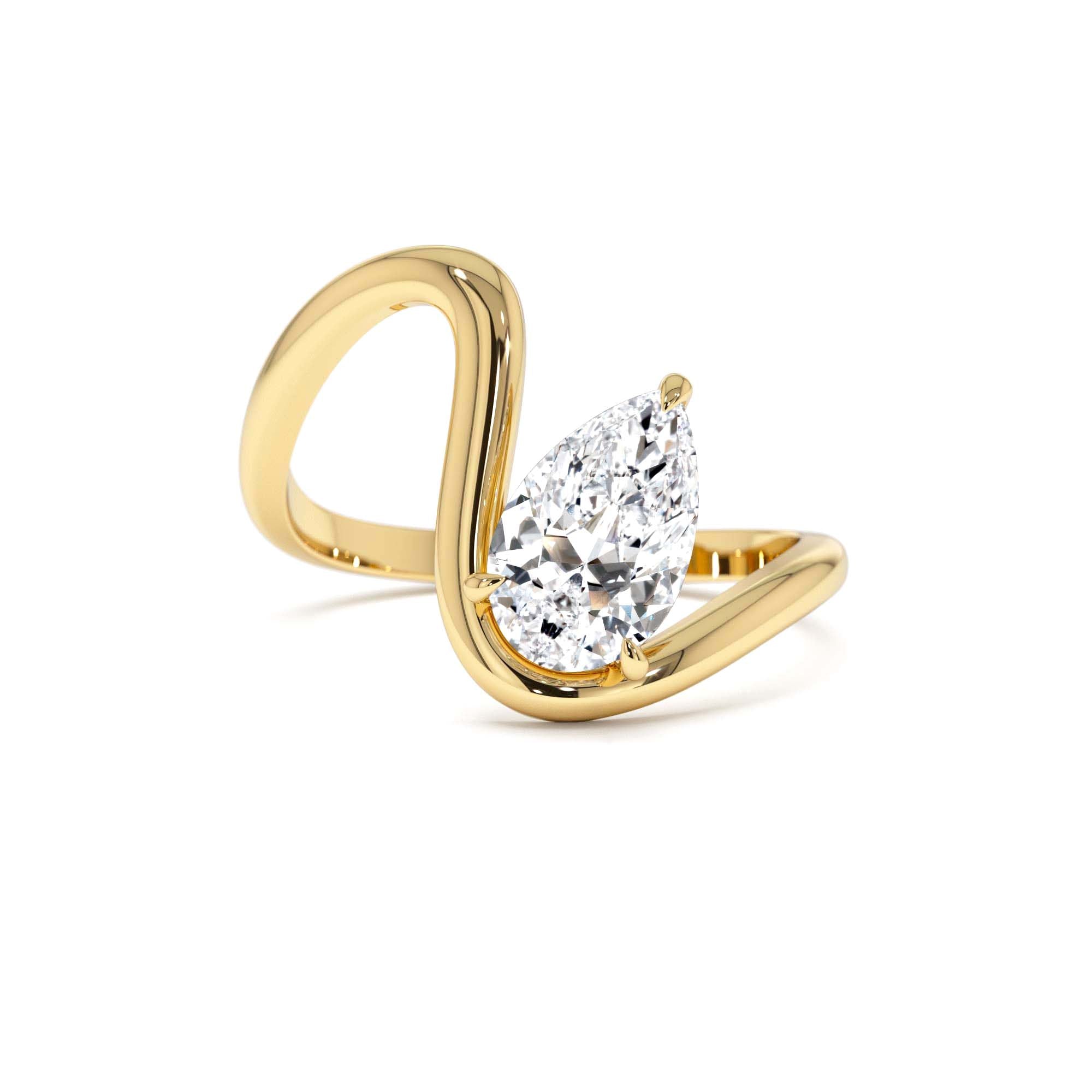 1.00 CTW 14K Gold Lab Grown Pear Diamond Ring Modern Bypass Setting by Orlina Fine