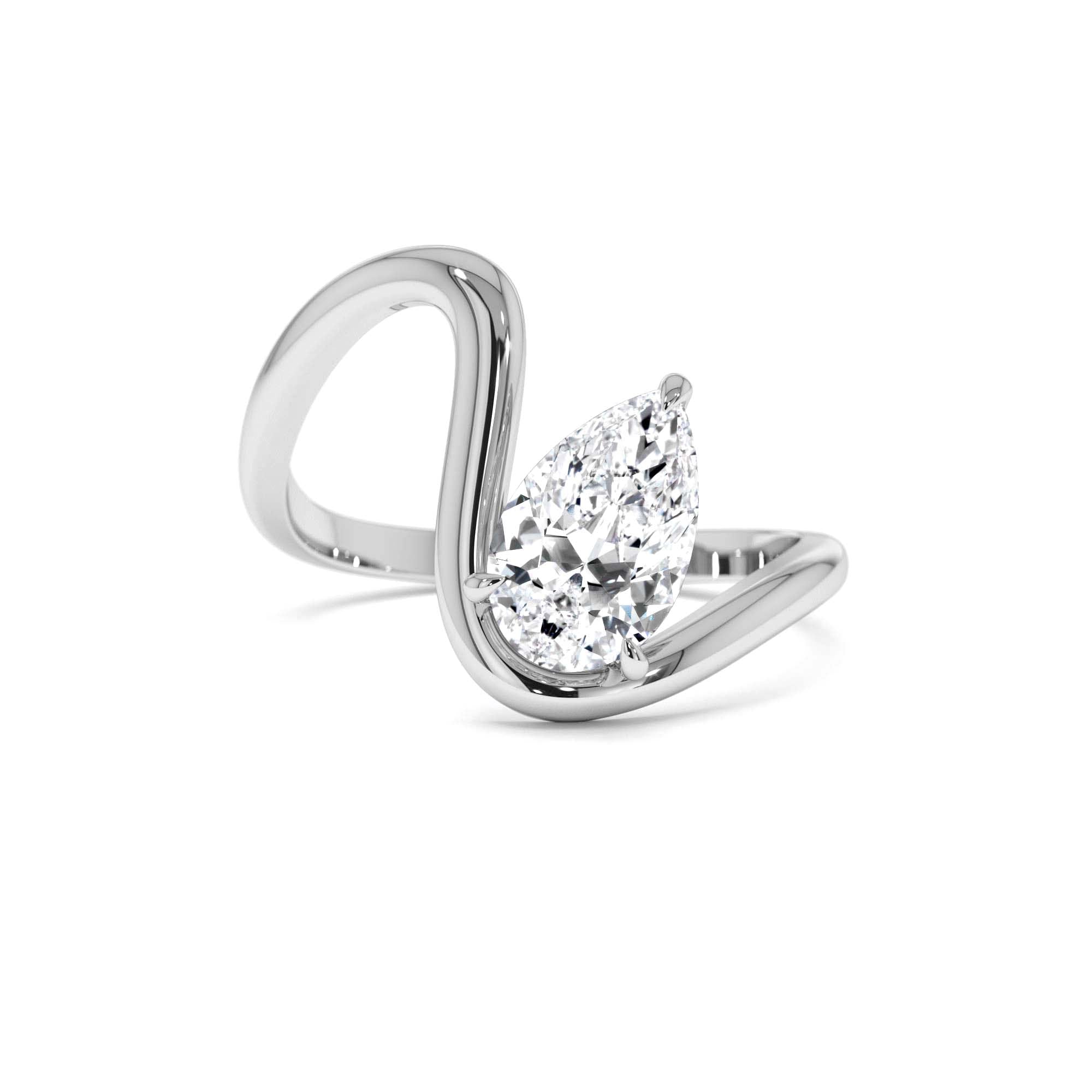1.00 CTW 14K Gold Lab Grown Pear Diamond Ring Modern Bypass Setting - view 3