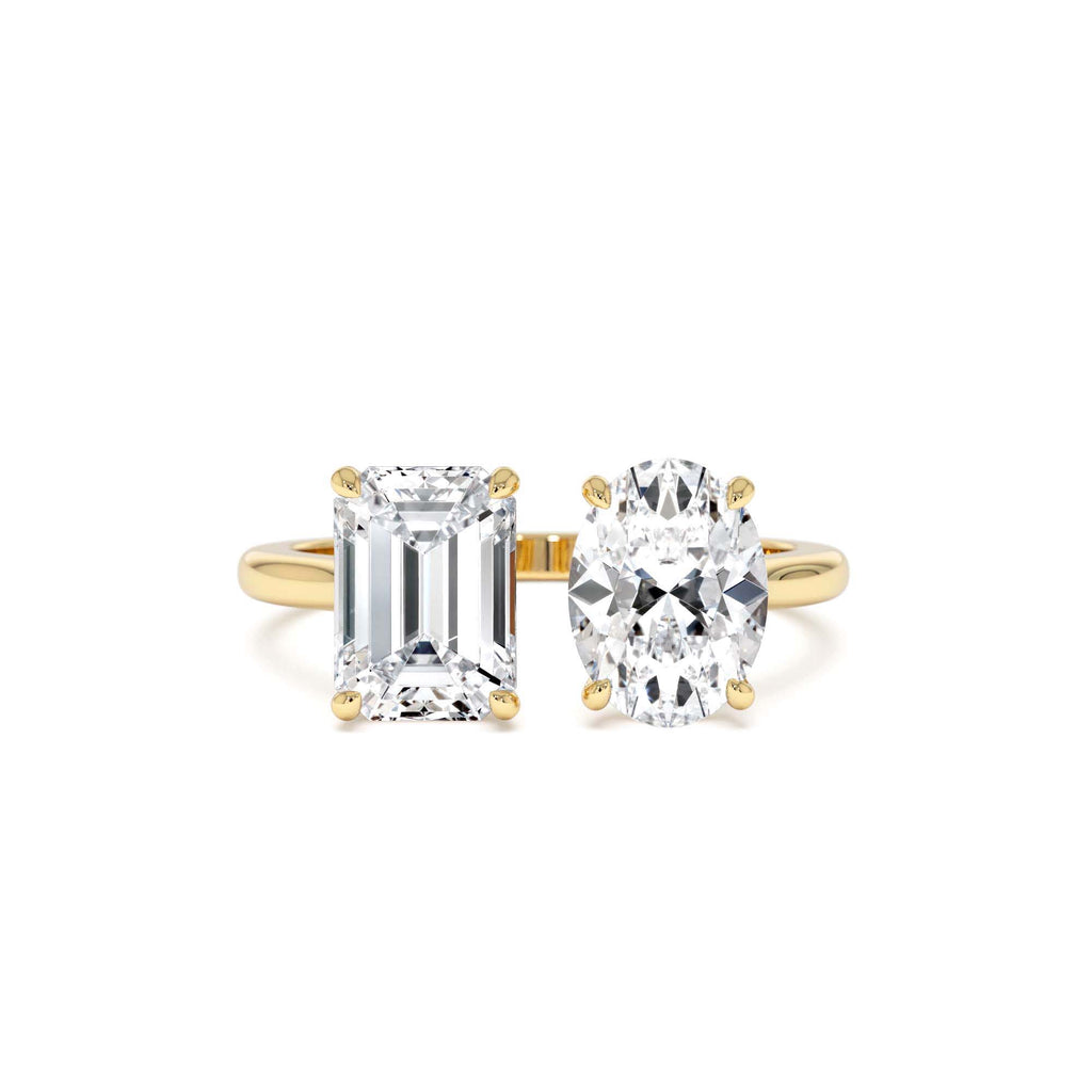 2.00 Ctw 14k Emerald & Oval Cut Toi et Moi Lab Grown Diamond Ring by Orlina Fine
