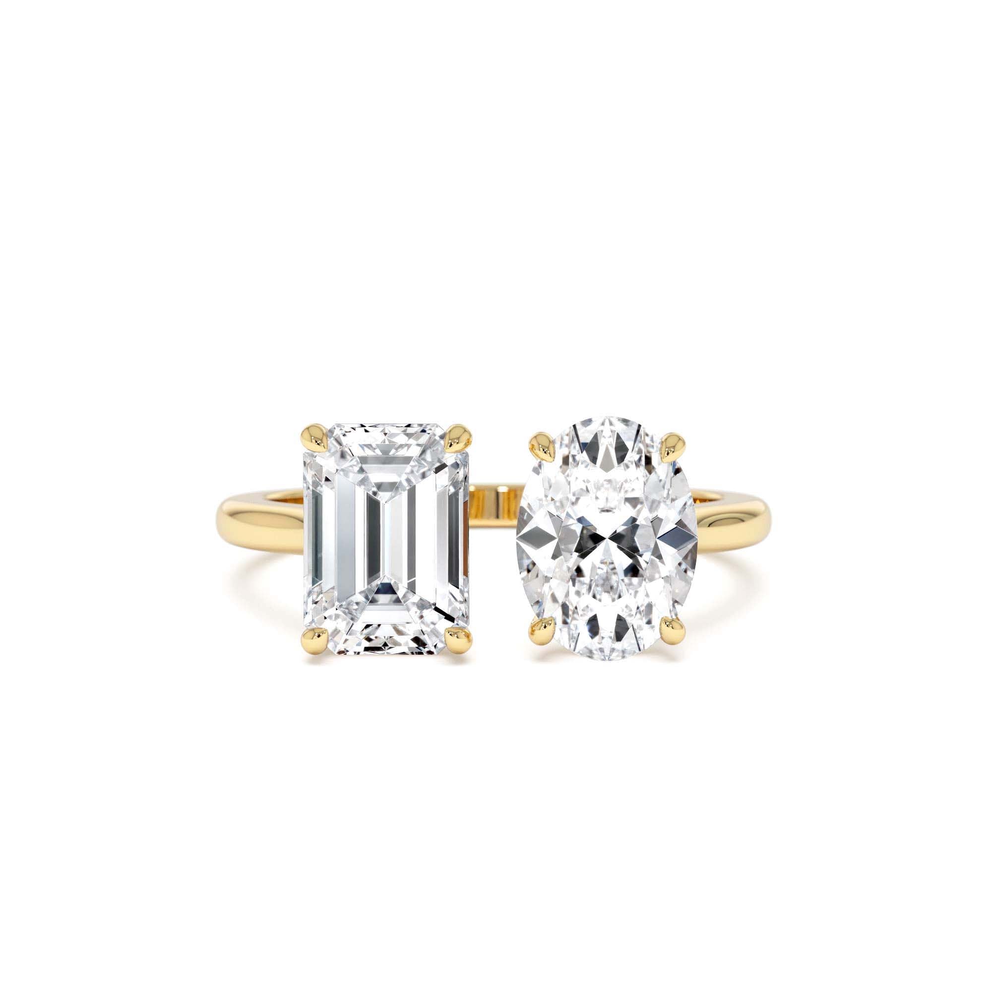2.00 Ctw 14k Emerald & Oval Cut Toi et Moi Lab Grown Diamond Ring by Orlina Fine