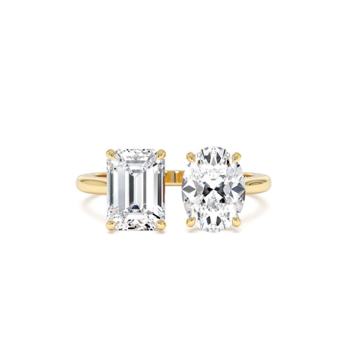 2.00 Ctw 14k Emerald & Oval Cut Toi et Moi Lab Grown Diamond Ring by Orlina Fine