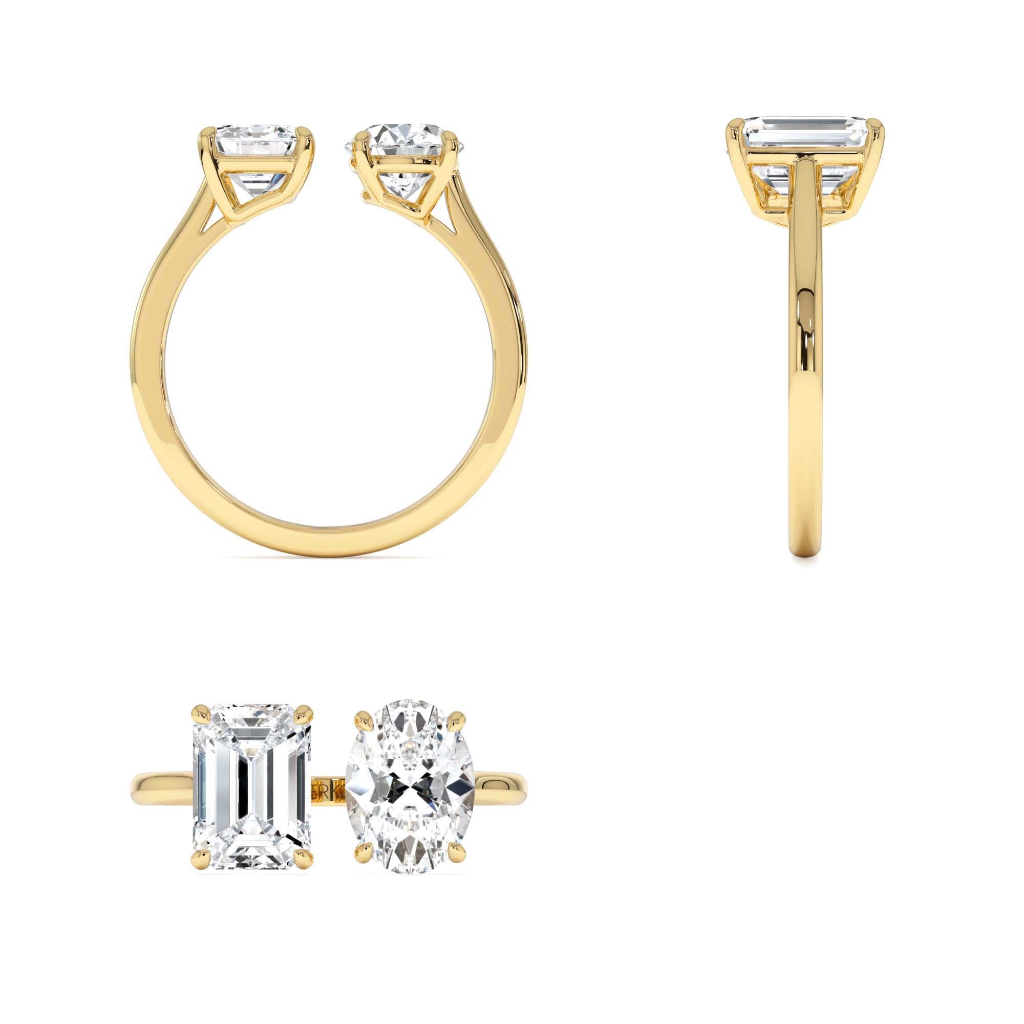 2.00 Ctw 14k Emerald & Oval Cut Toi et Moi Lab Grown Diamond Ring - view 5