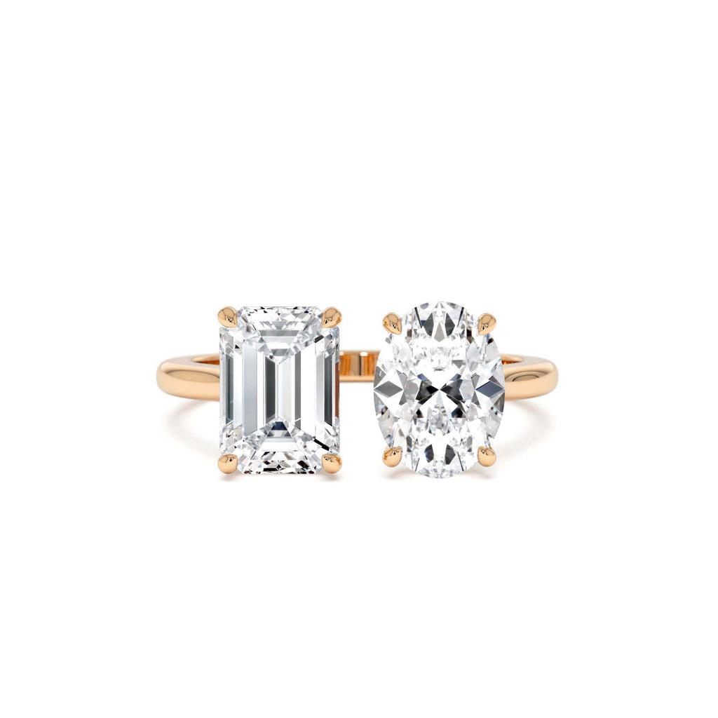 2.00 Ctw 14k Emerald & Oval Cut Toi et Moi Lab Grown Diamond Ring - view 2