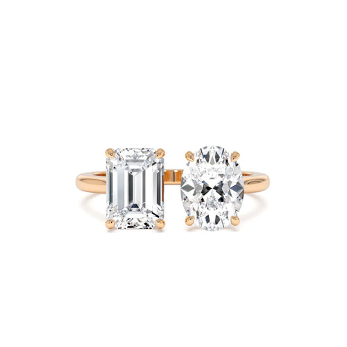 2.00 Ctw 14k Emerald & Oval Cut Toi et Moi Lab Grown Diamond Ring - view 2