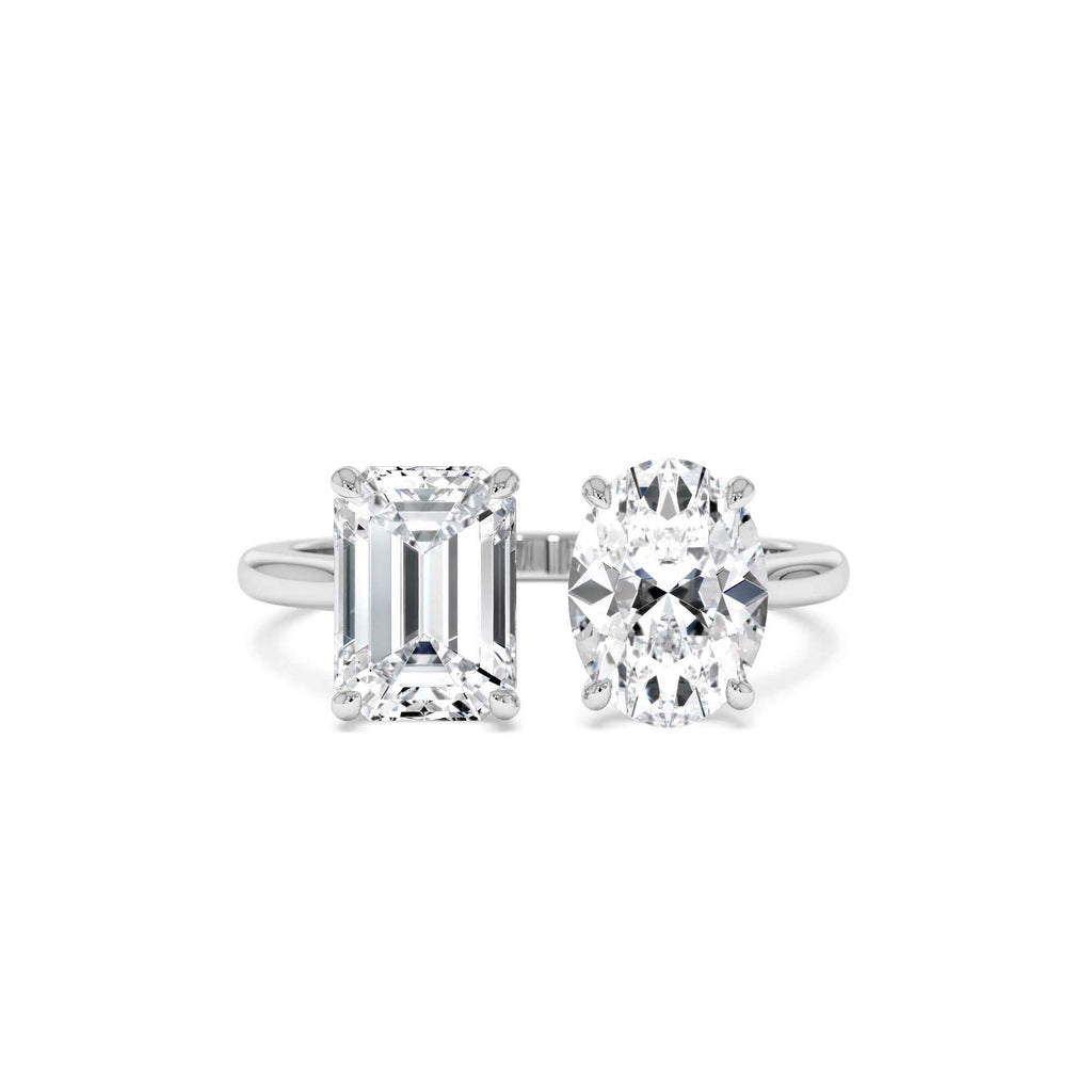 2.00 Ctw 14k Emerald & Oval Cut Toi et Moi Lab Grown Diamond Ring - view 3