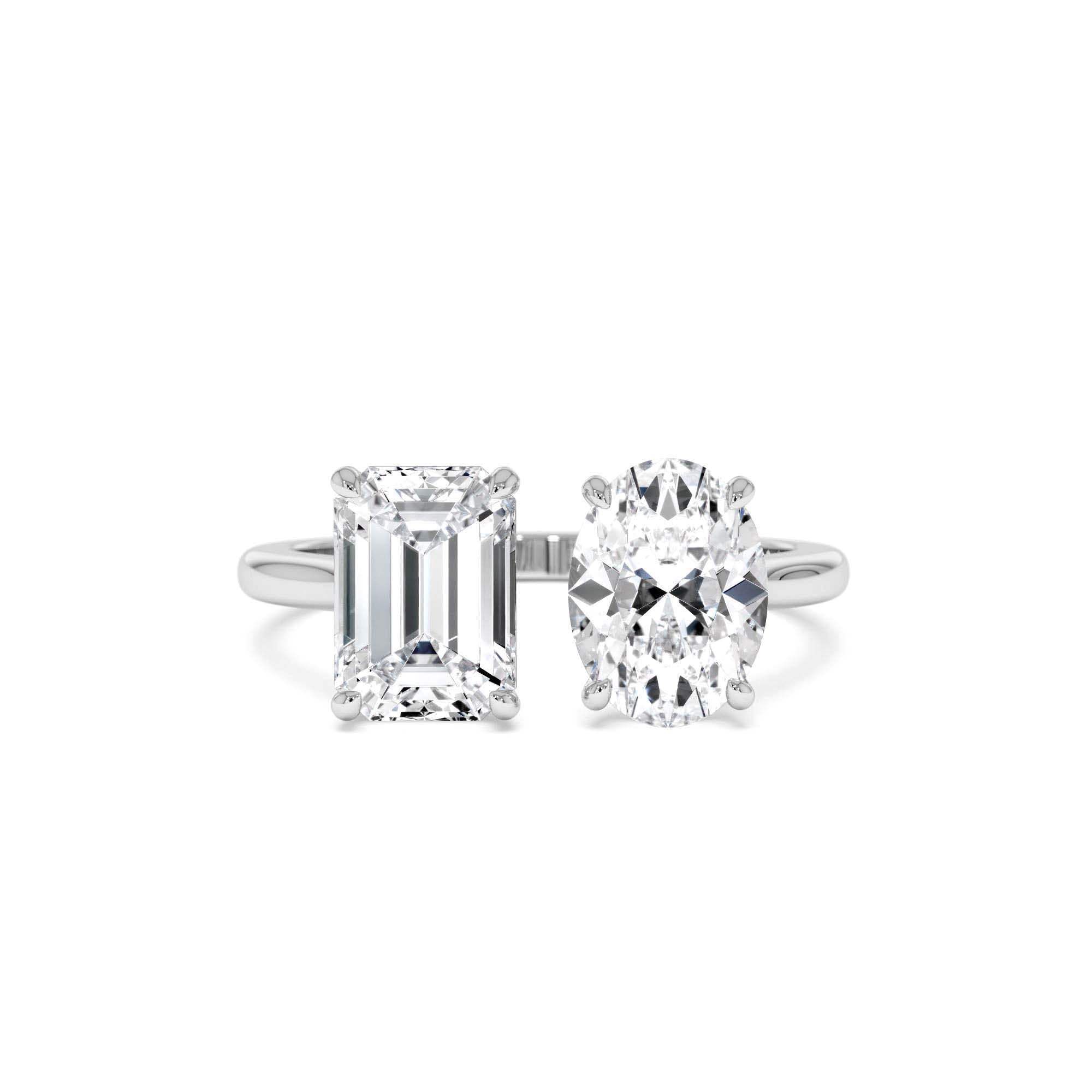 2.00 CTW 14K Emerald & Oval Cut Toi et Moi Lab Grown Diamond Ring - view 3