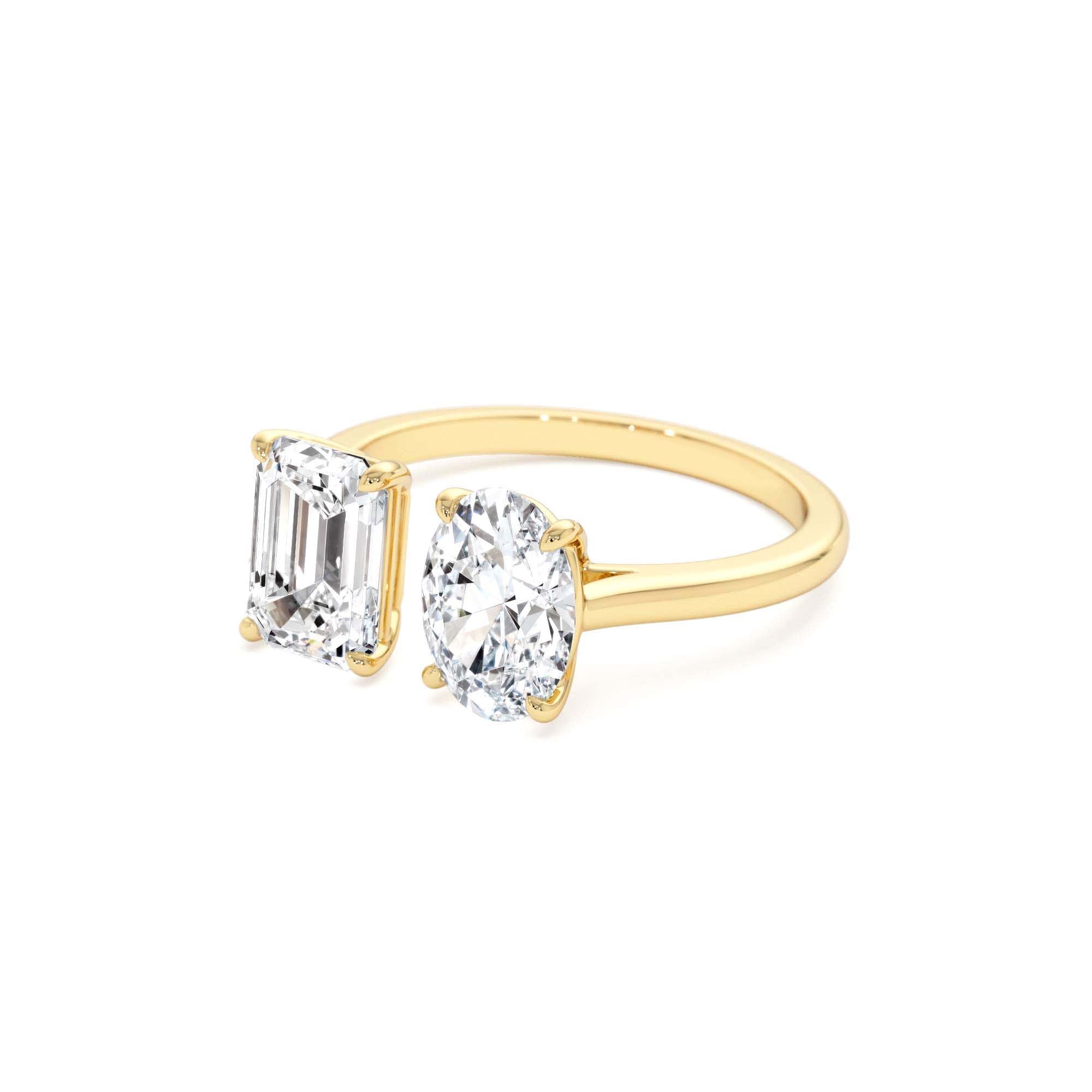 2.00 Ctw 14k Emerald & Oval Cut Toi et Moi Lab Grown Diamond Ring - view 4