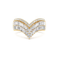 14k Baguette and Round Diamond Chevron Statement Ring by Orlina Fine