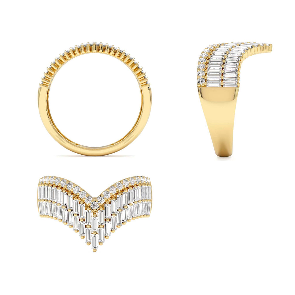 14k Baguette and Round Diamond Chevron Statement Ring - view 5