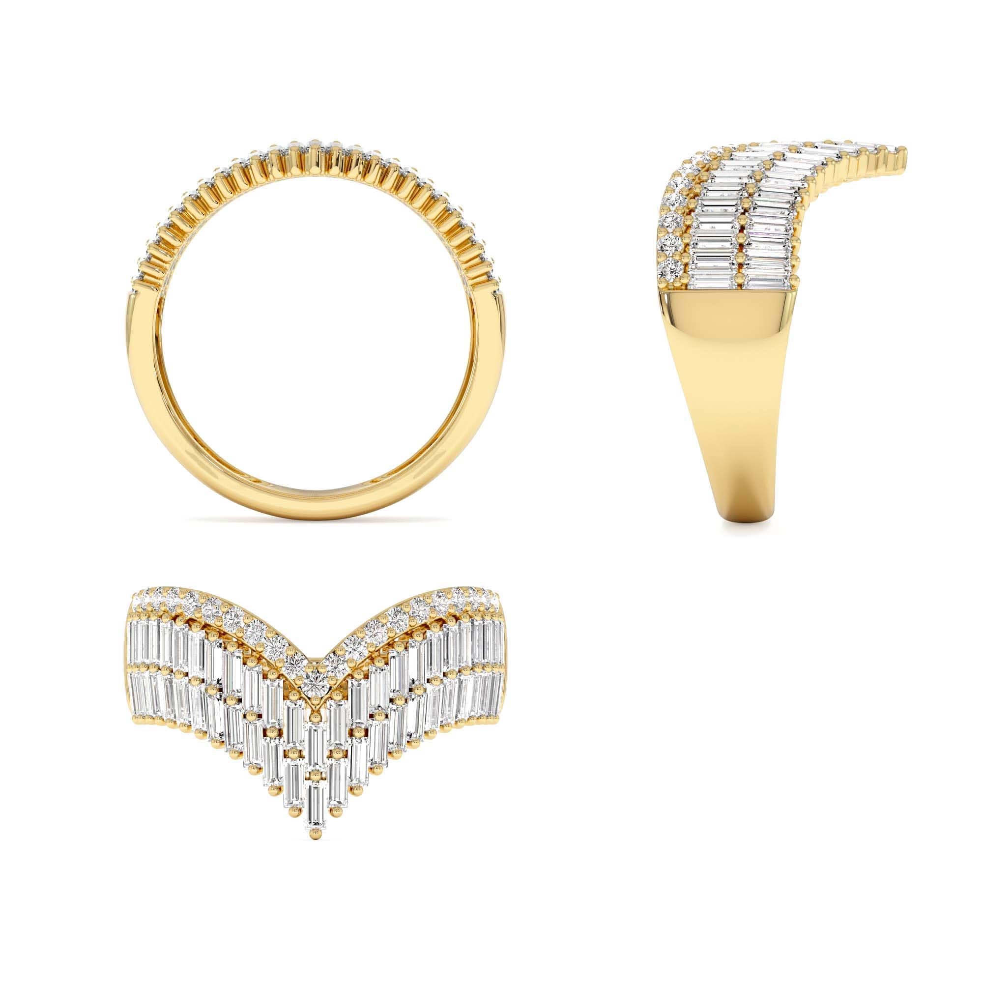 14k Baguette and Round Diamond Chevron Statement Ring - view 5