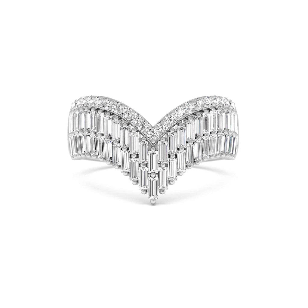 14k Baguette and Round Diamond Chevron Statement Ring - view 3