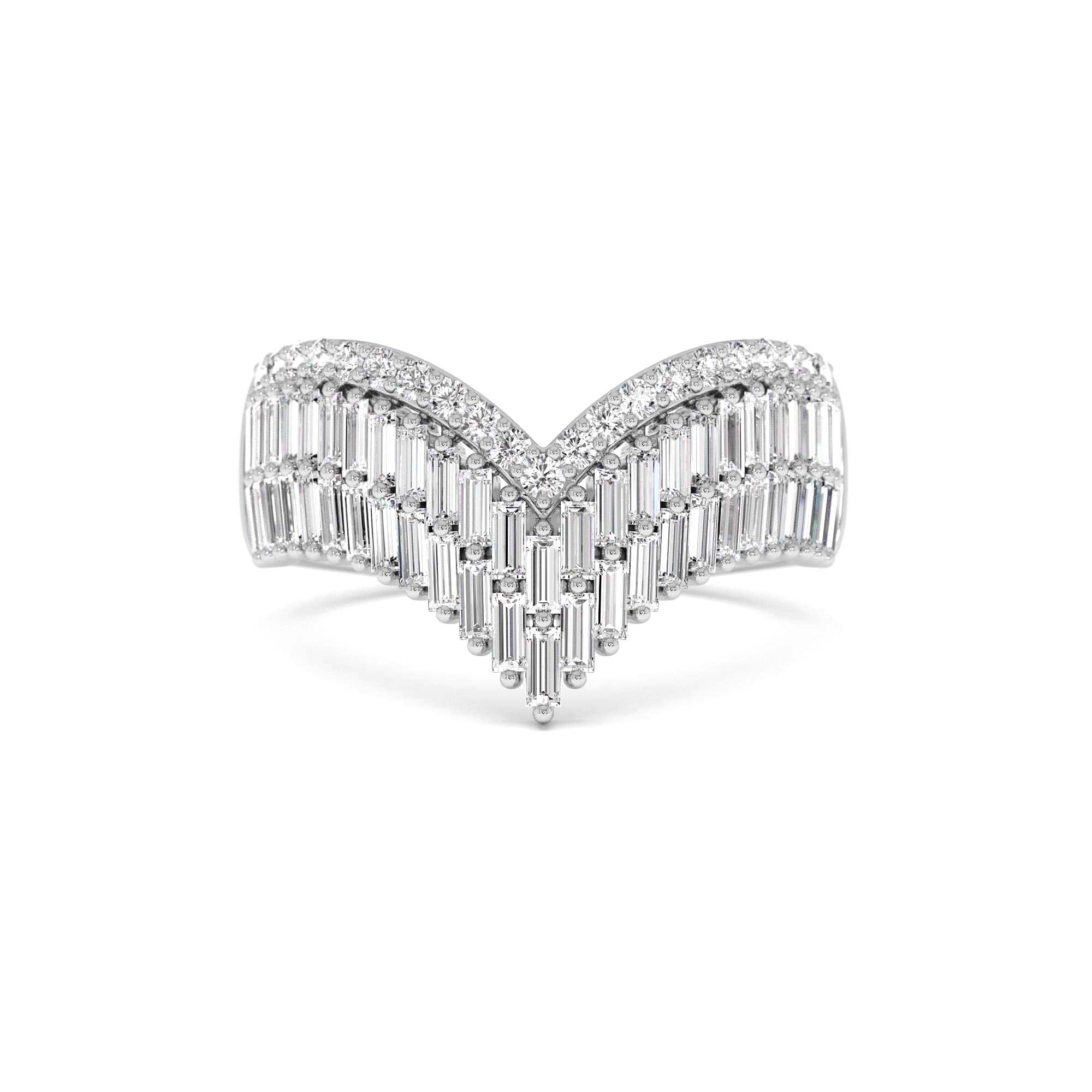 14k Baguette and Round Diamond Chevron Statement Ring - view 3