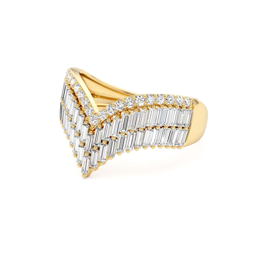 14k Baguette and Round Diamond Chevron Statement Ring - view 4