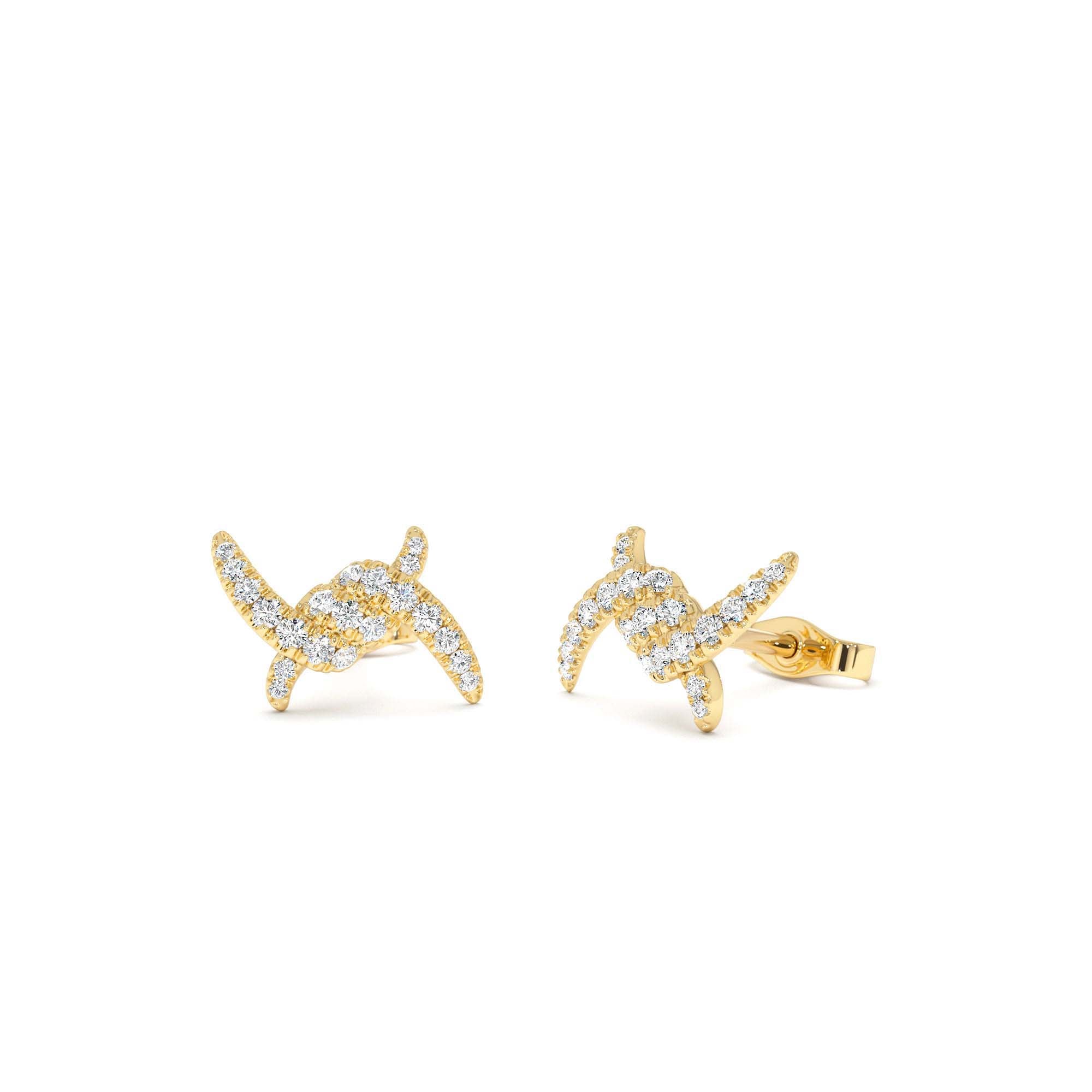 14k Diamond Knot Unique Stud Earrings by Orlina Fine