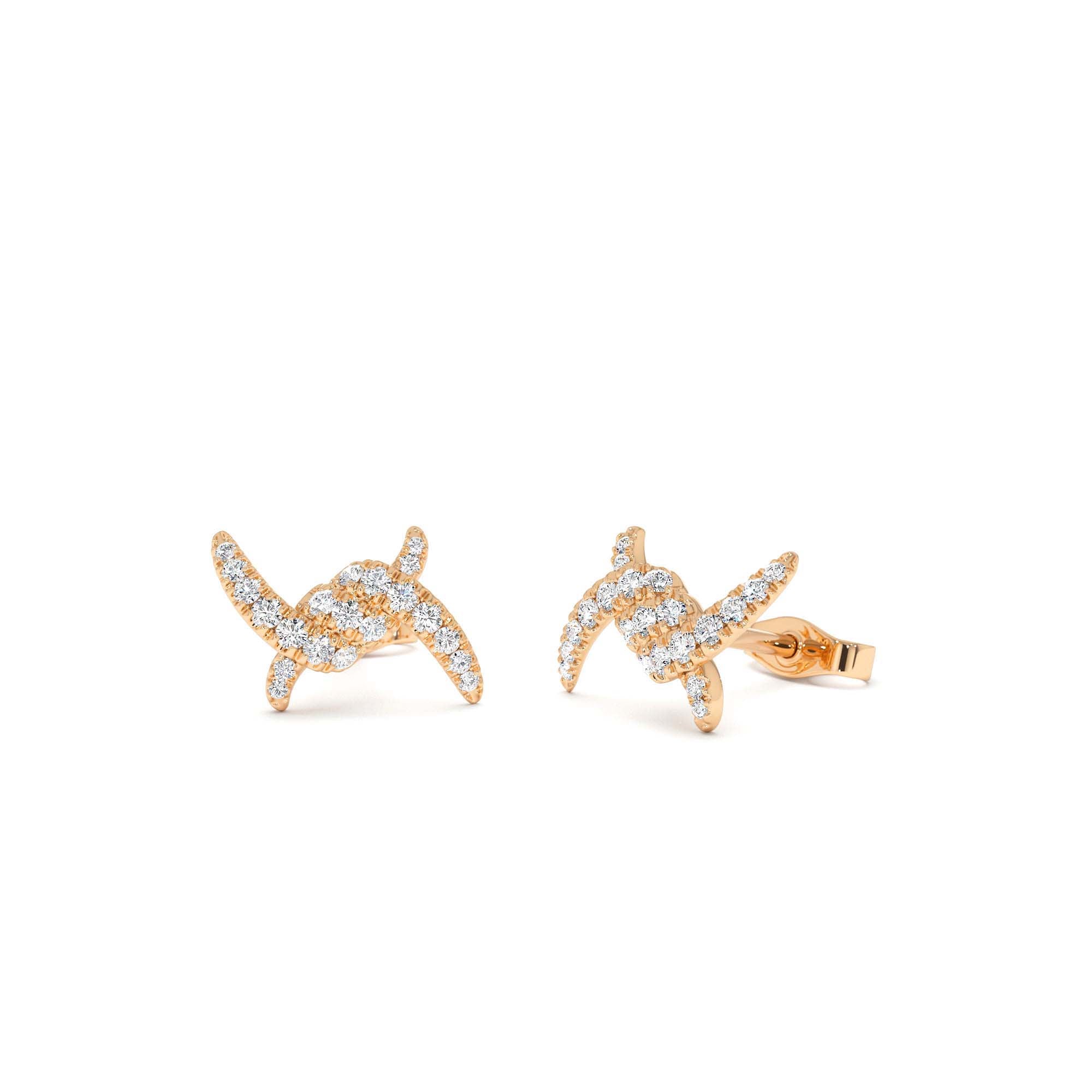14k Diamond Knot Unique Stud Earrings - view 2