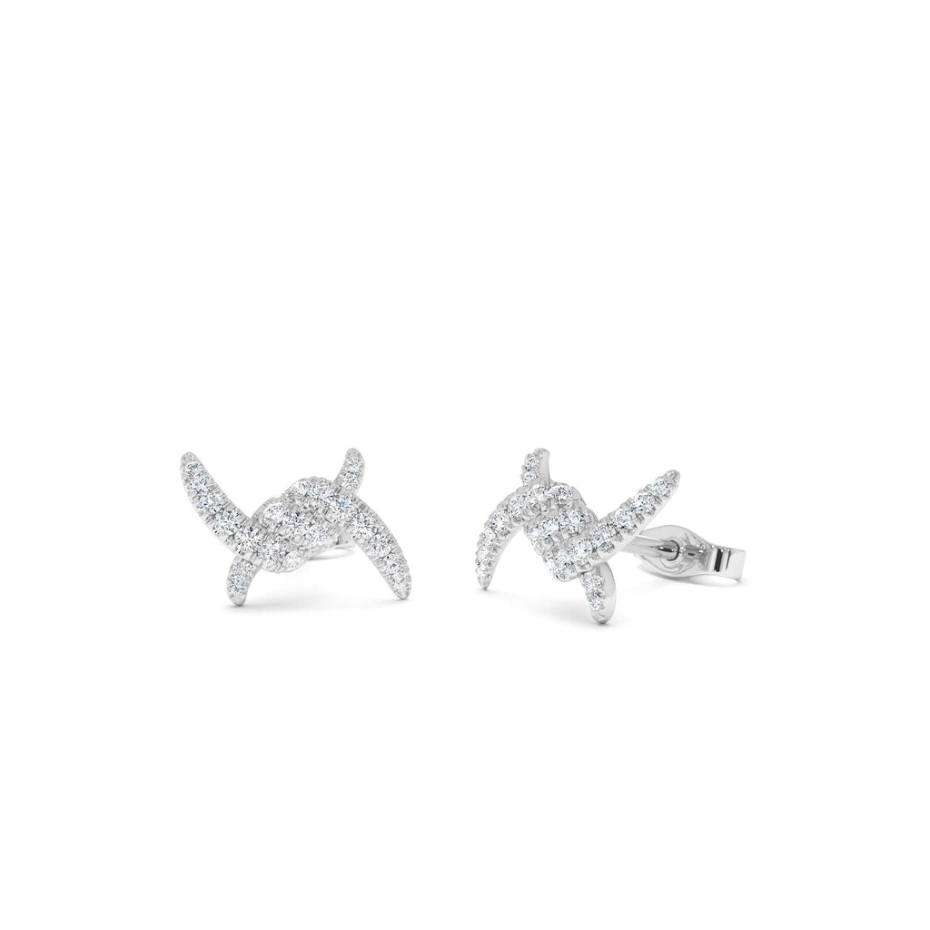 14k Diamond Knot Unique Stud Earrings - view 3